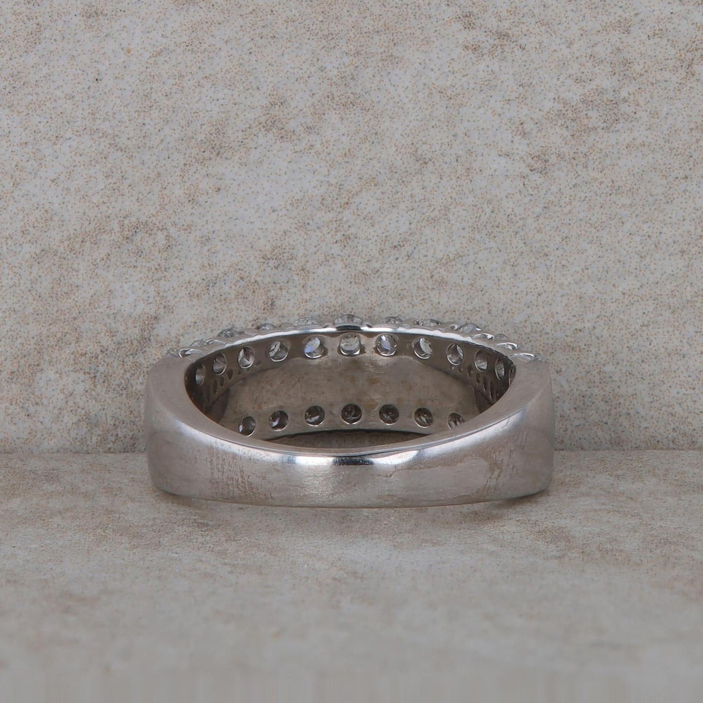 14k White Gold Double Diamond Row Band