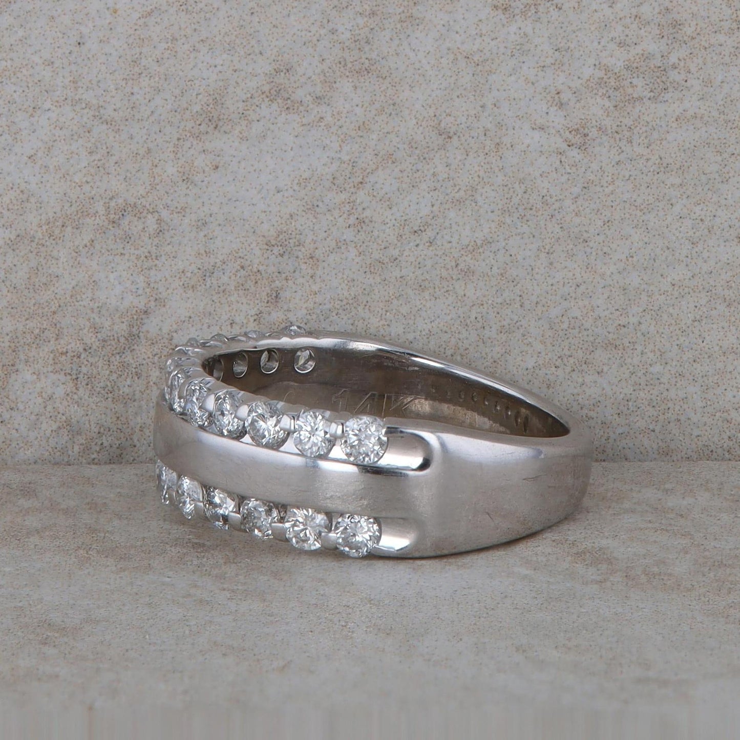 14k White Gold Double Diamond Row Band