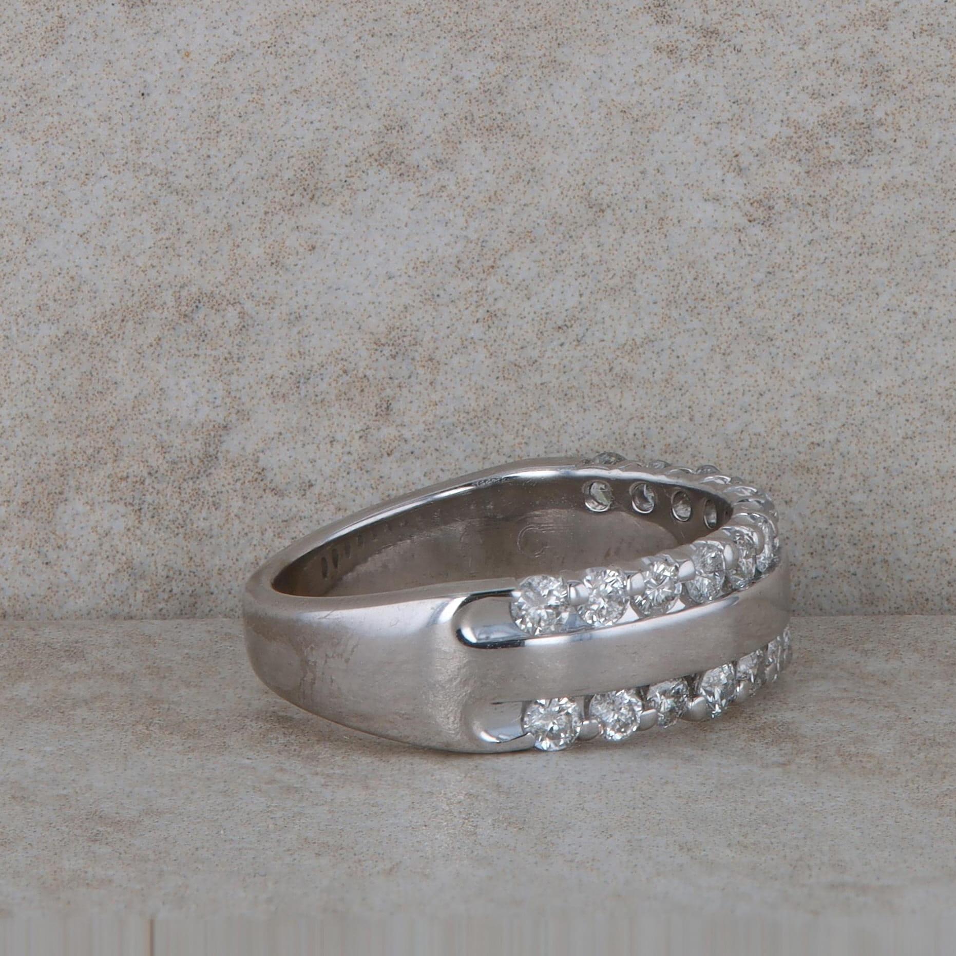 14k White Gold Double Diamond Row Band