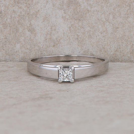 14k White Gold Princess Cut Diamond Solitaire Ring