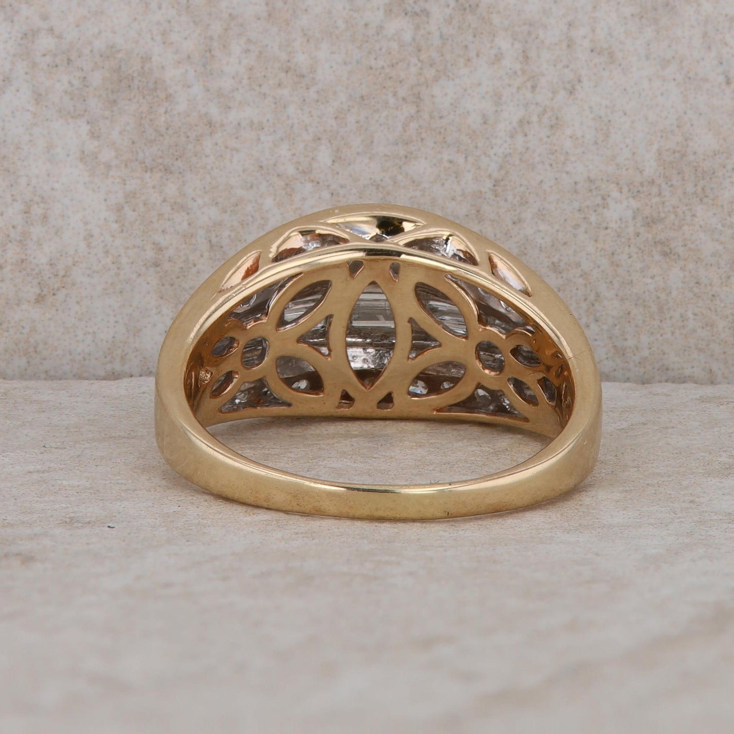 14k Yellow Gold Baguette and Round Curved Band Style Ring