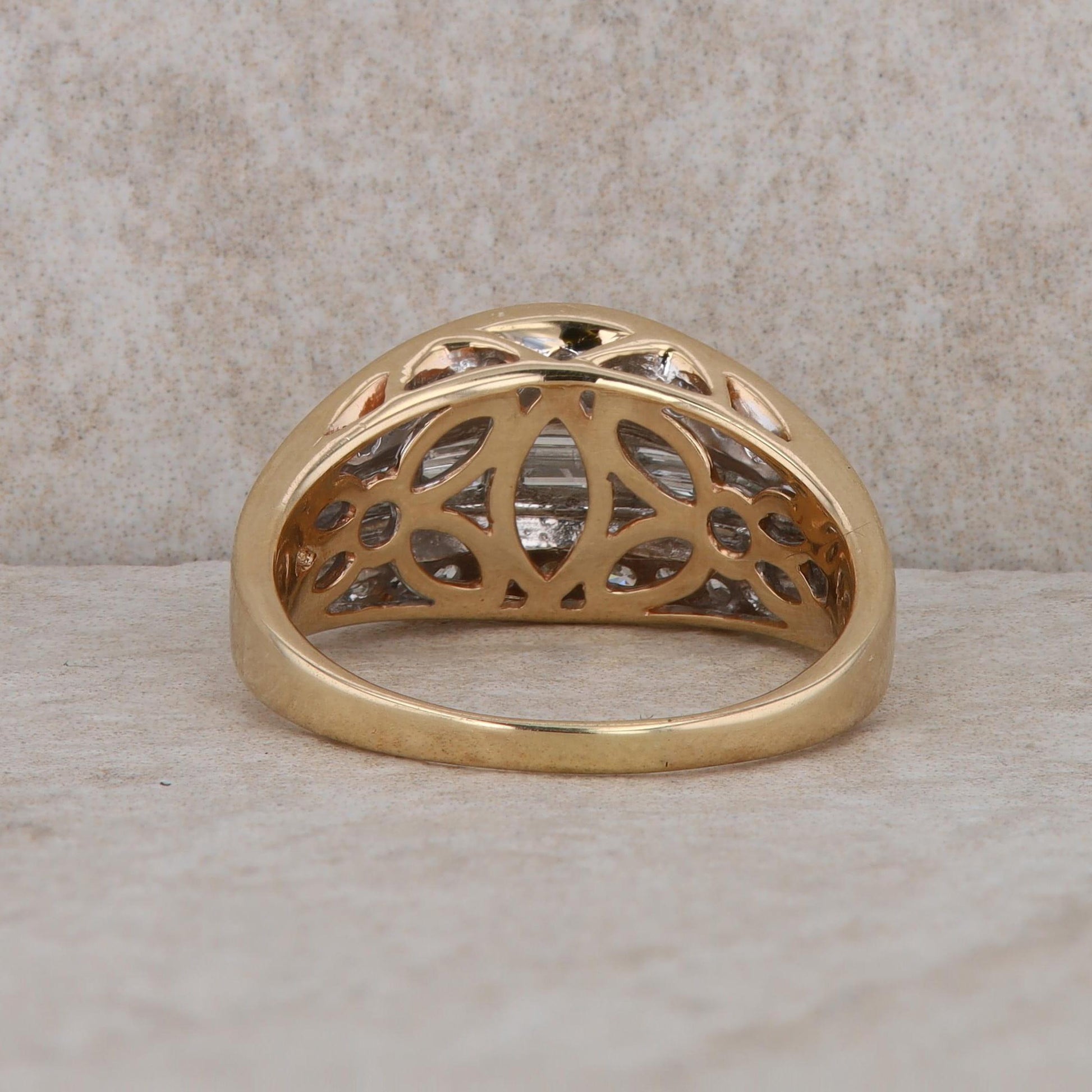 14k Yellow Gold Baguette and Round Curved Band Style Ring