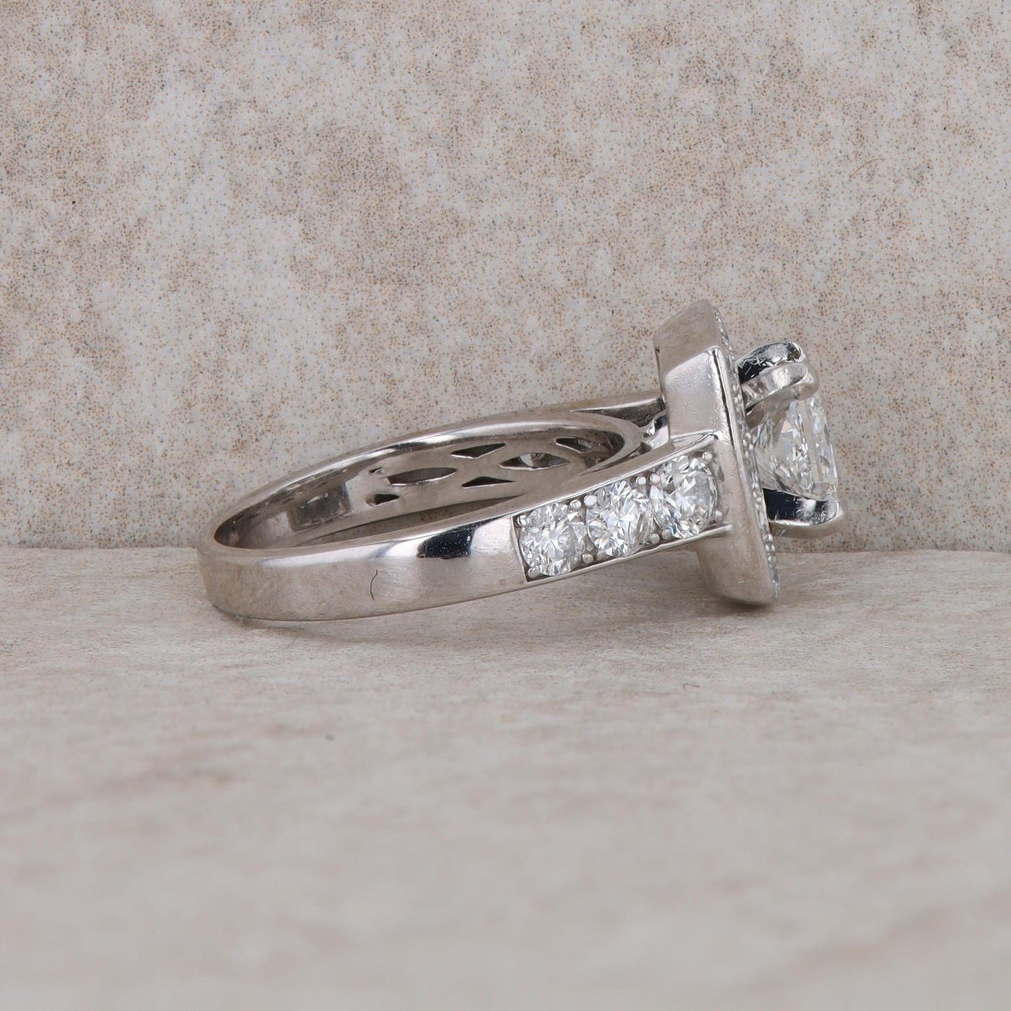 14k White Gold Princess Cut Diamond Halo Engagement Ring