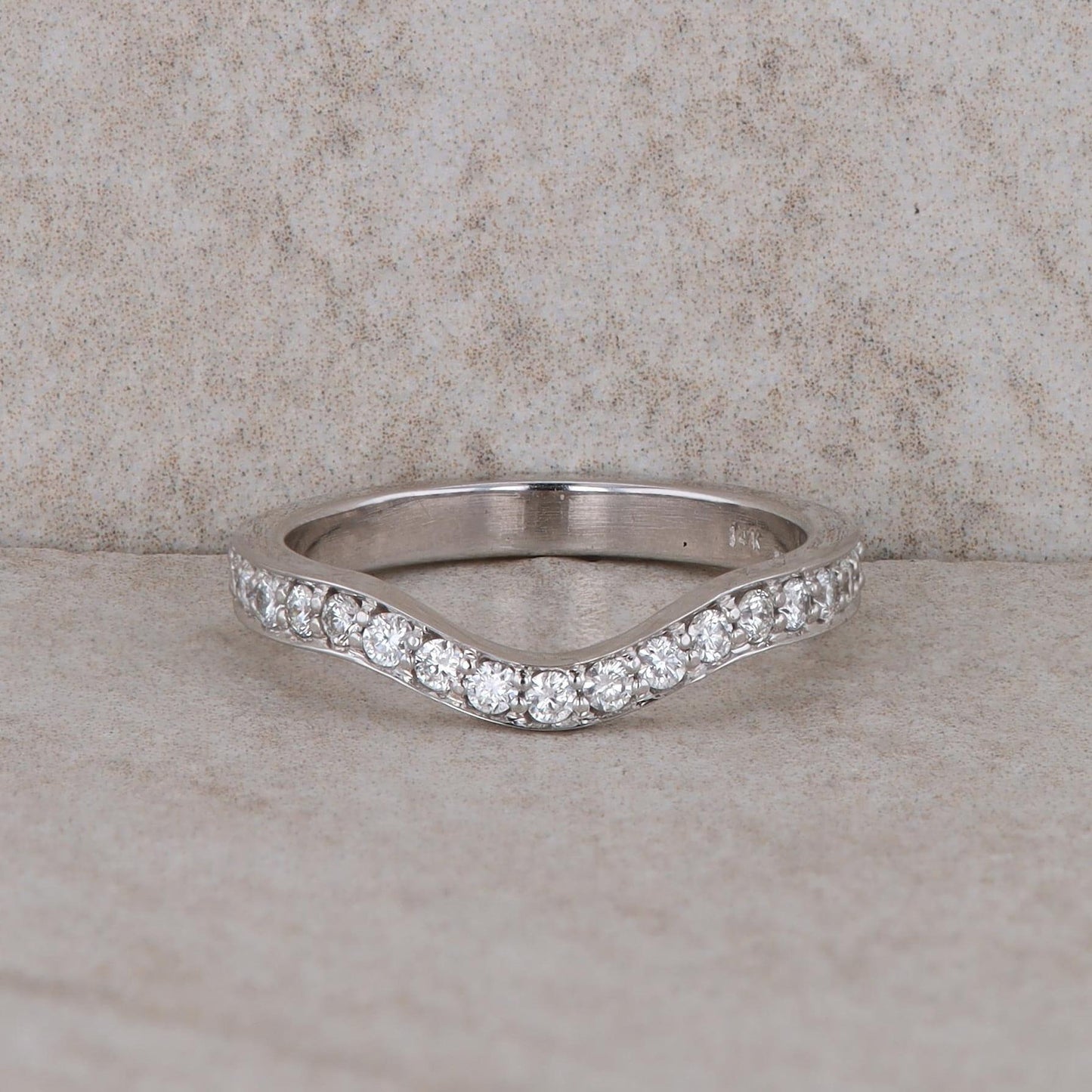 14k White Gold Curved Diamond Band