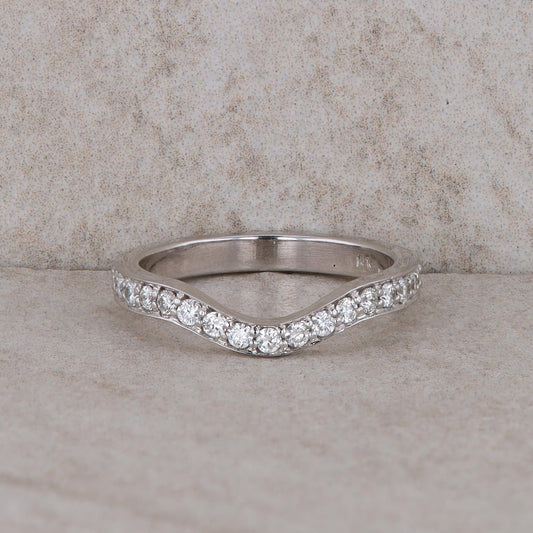 14k White Gold Curved Diamond Band