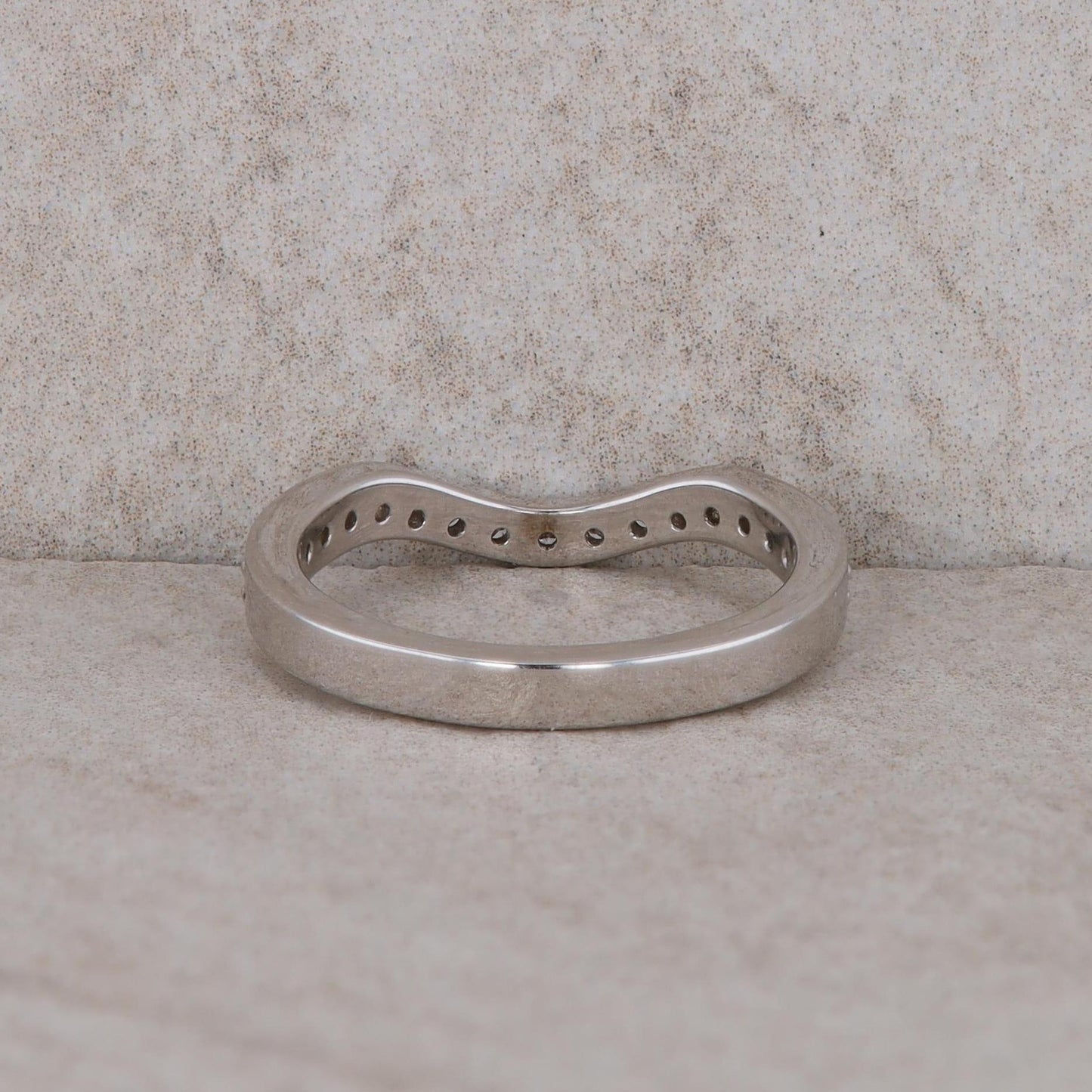 14k White Gold Curved Diamond Band