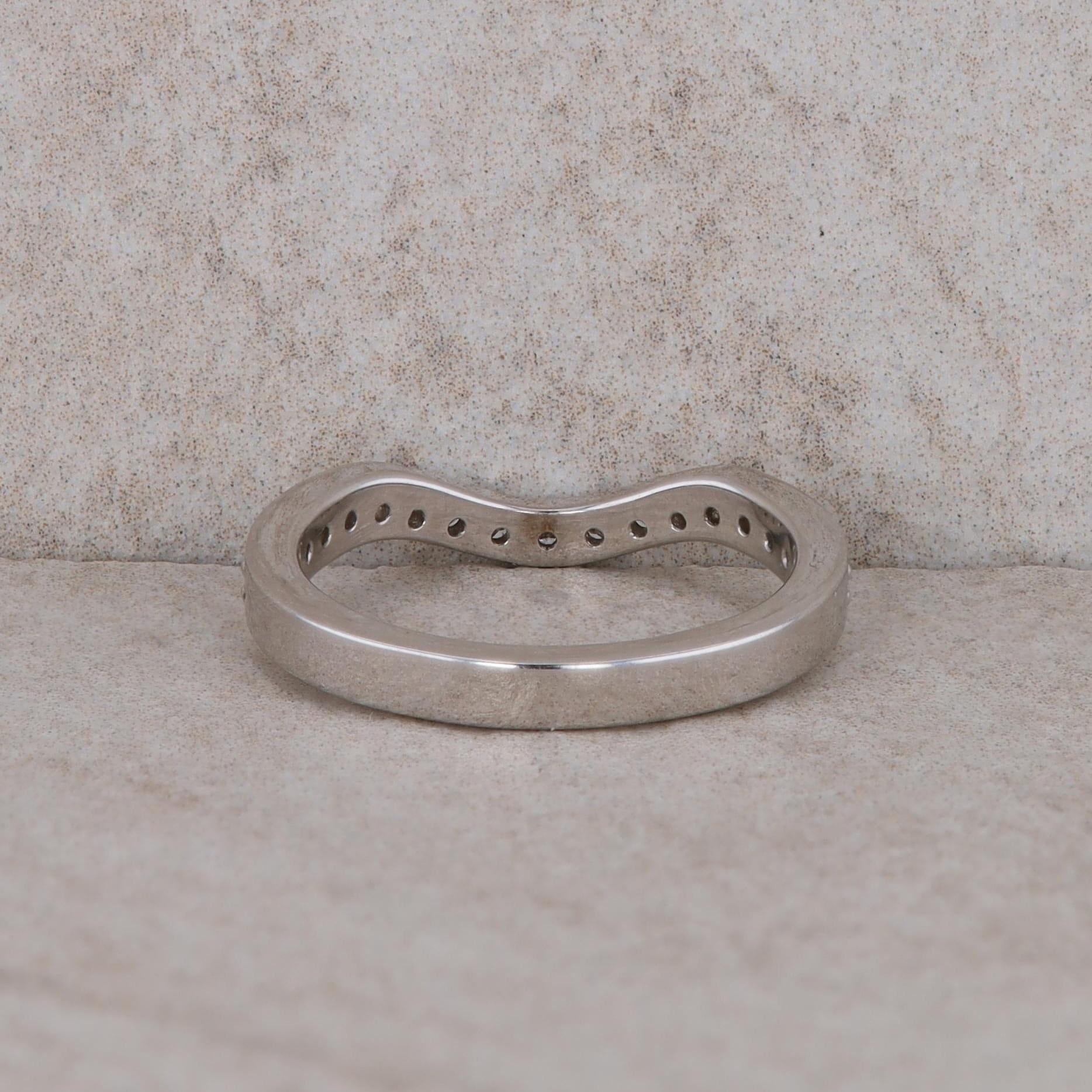 14k White Gold Curved Diamond Band