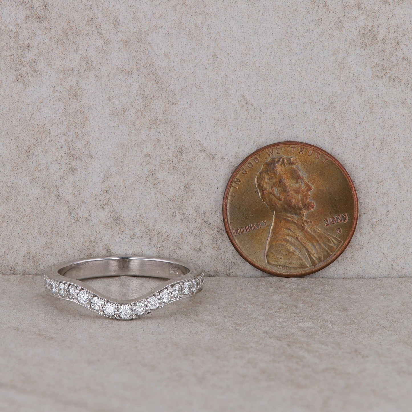 14k White Gold Curved Diamond Band