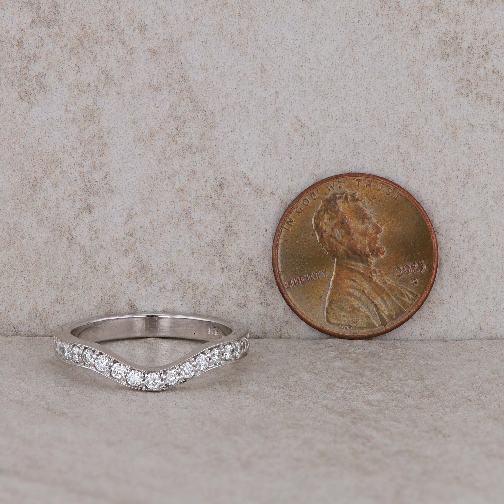 14k White Gold Curved Diamond Band