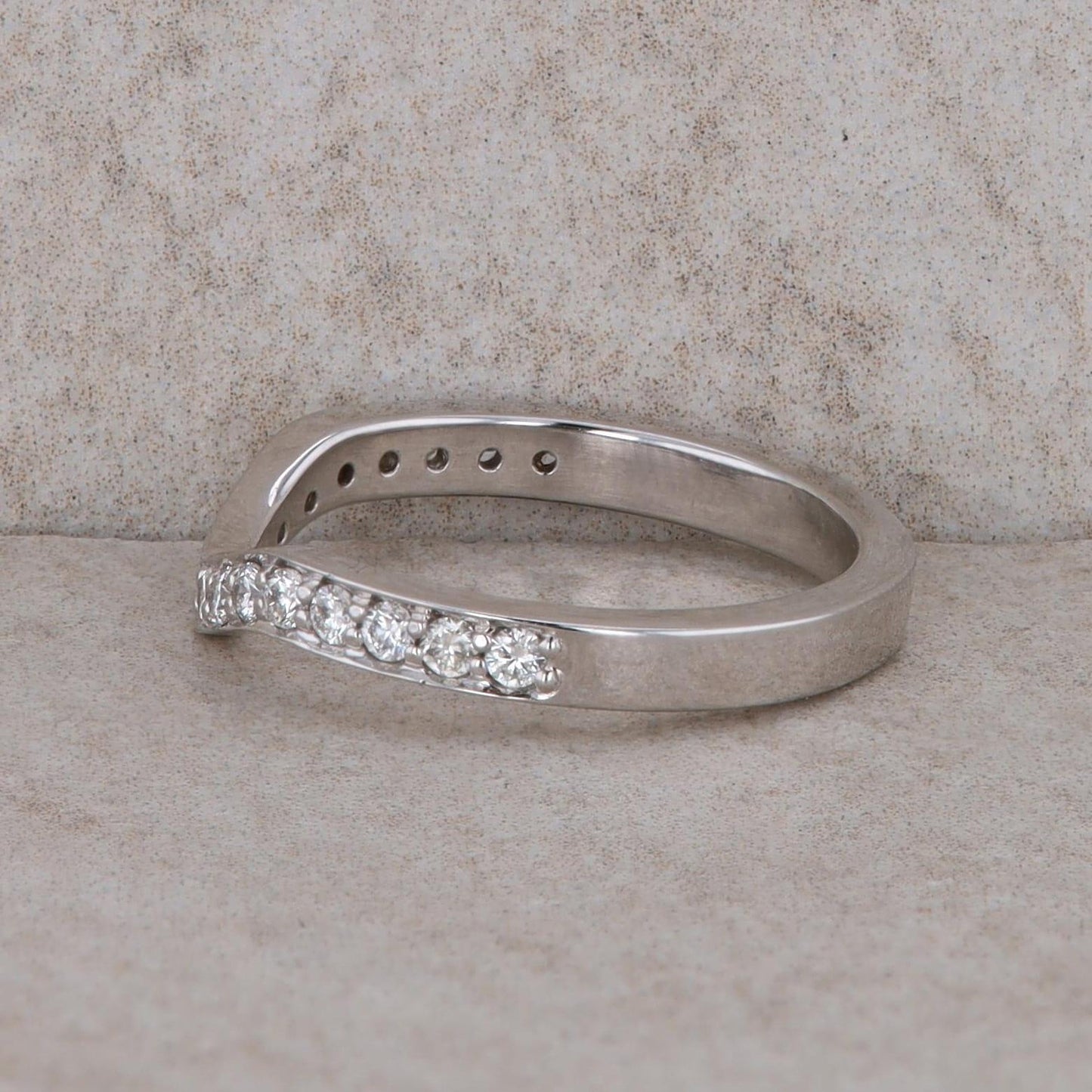 14k White Gold Curved Diamond Band