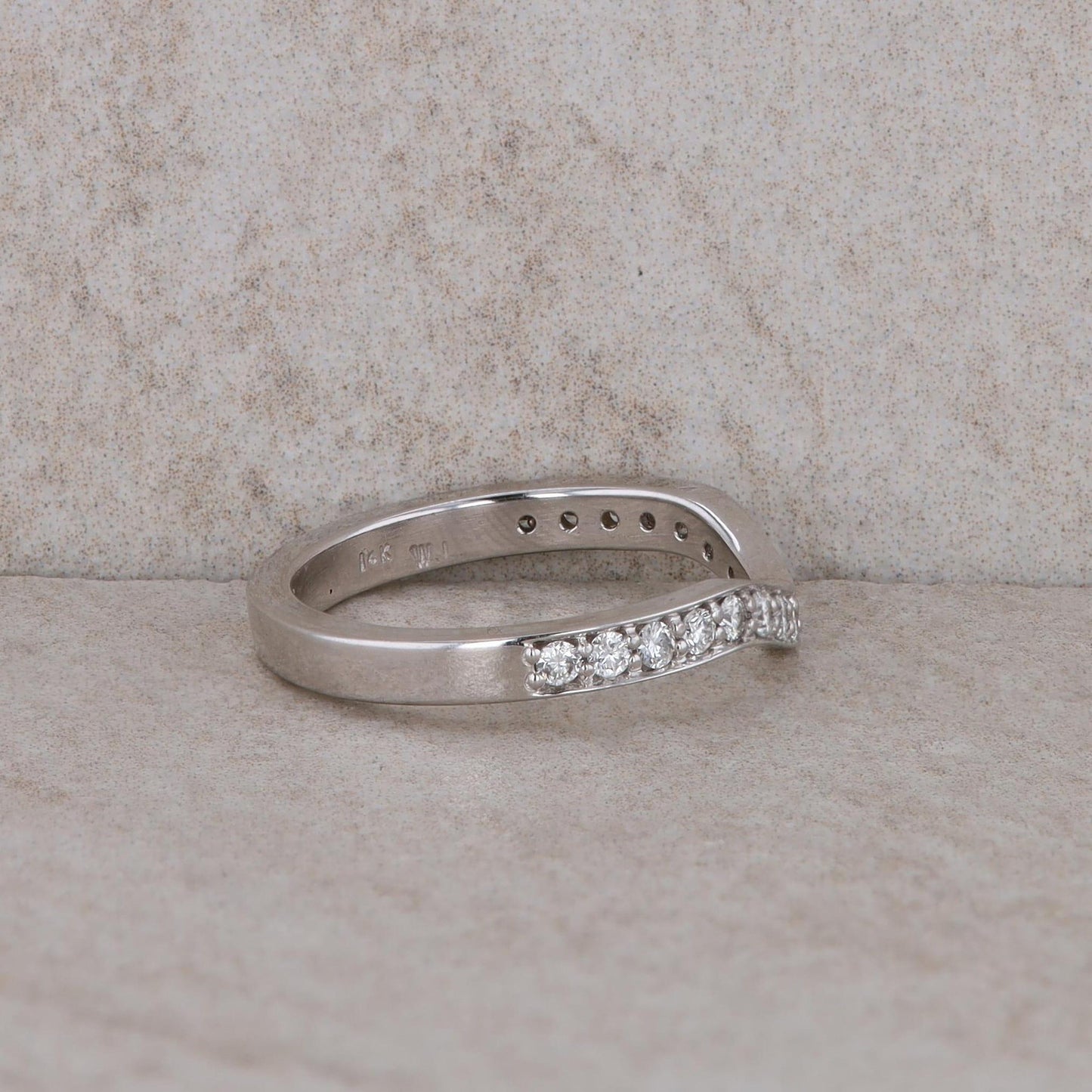 14k White Gold Curved Diamond Band