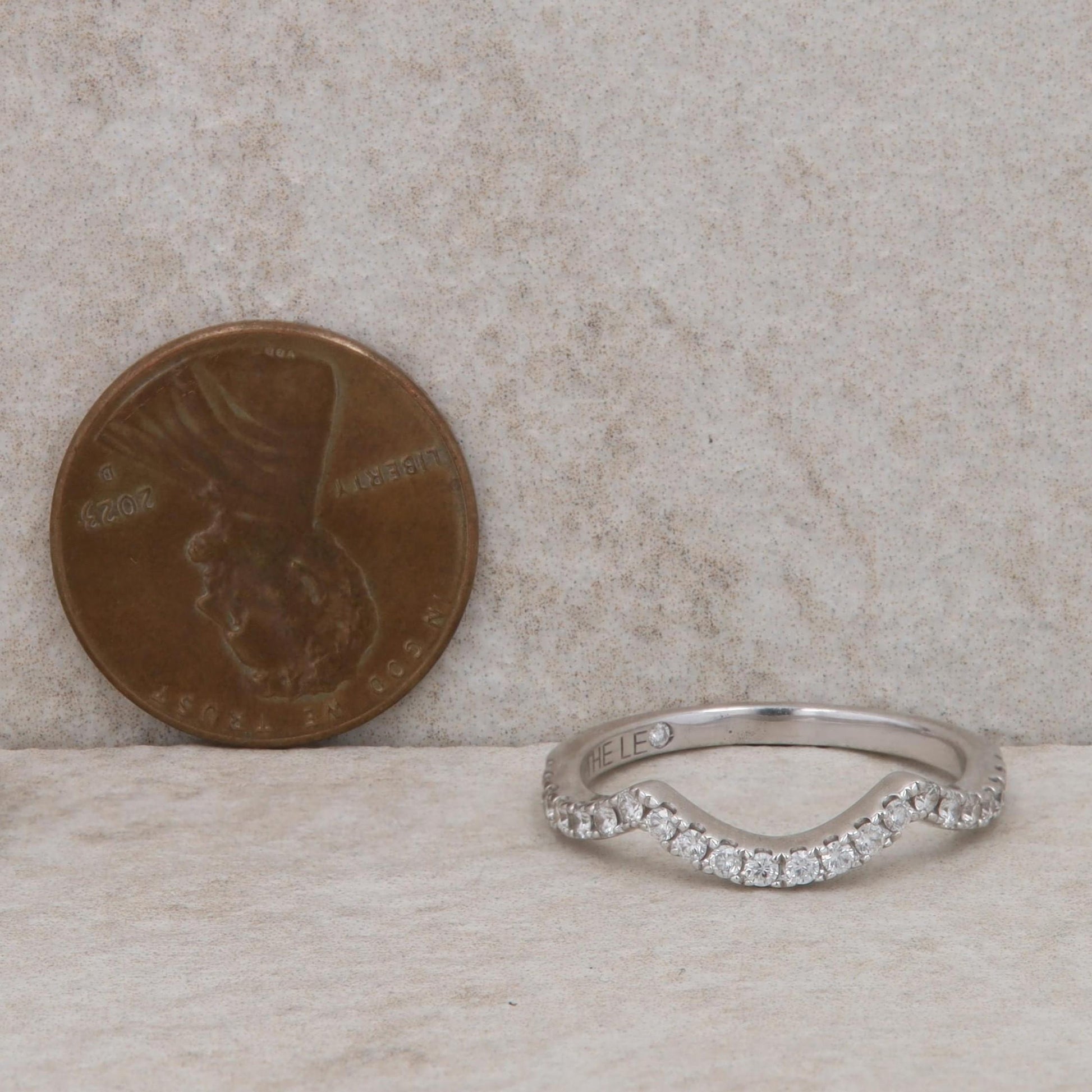 14k White Gold 0.22 Carat Diamond Curved Wedding Band, Leo