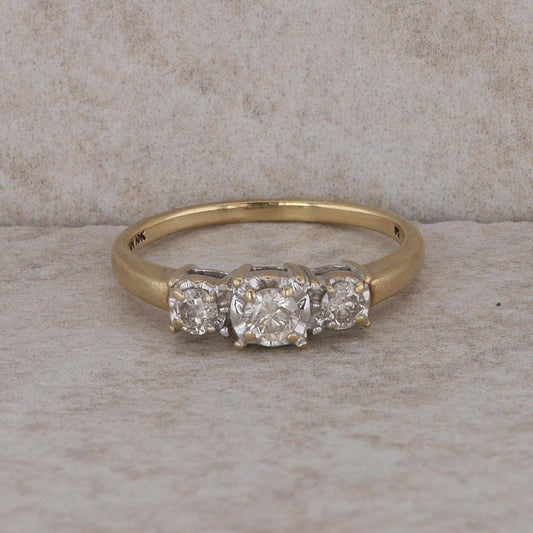 10k White and Yellow Gold Three Diamond Ring