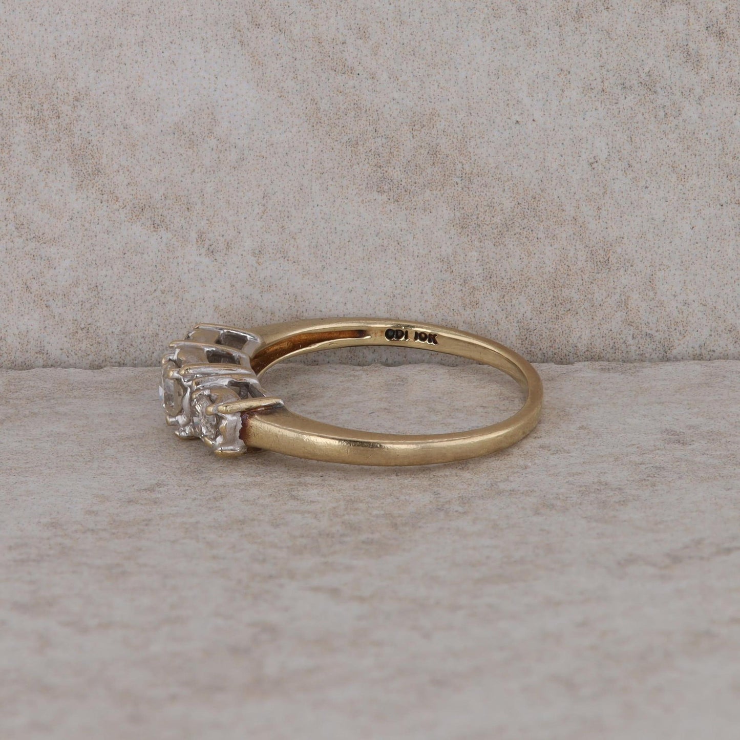 10k White and Yellow Gold Three Diamond Ring