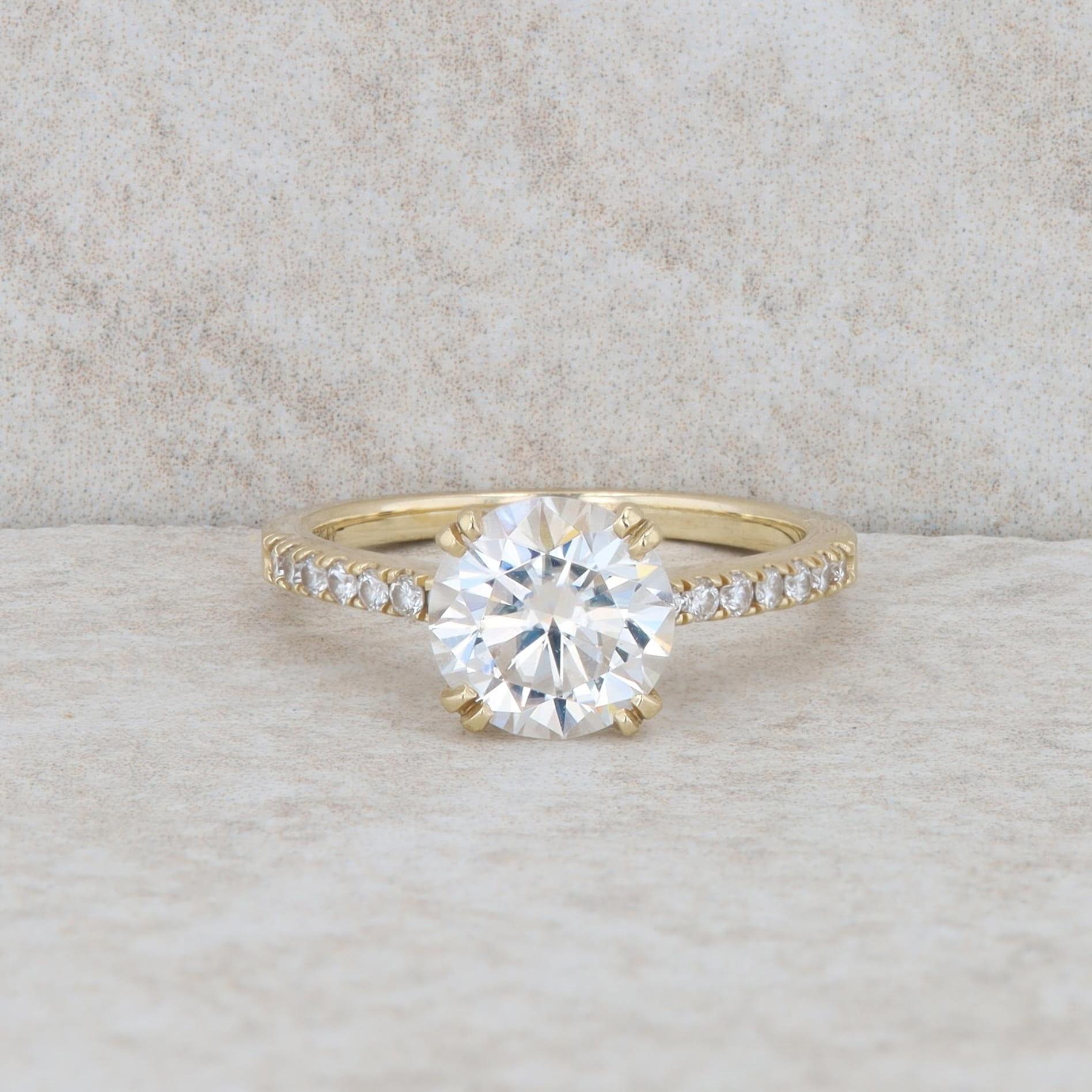 14k Yellow Gold Moissanite and Lab Grown Diamond Engagement Ring