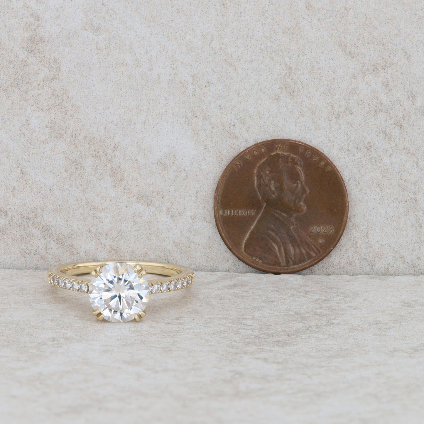 14k Yellow Gold Moissanite and Lab Grown Diamond Engagement Ring