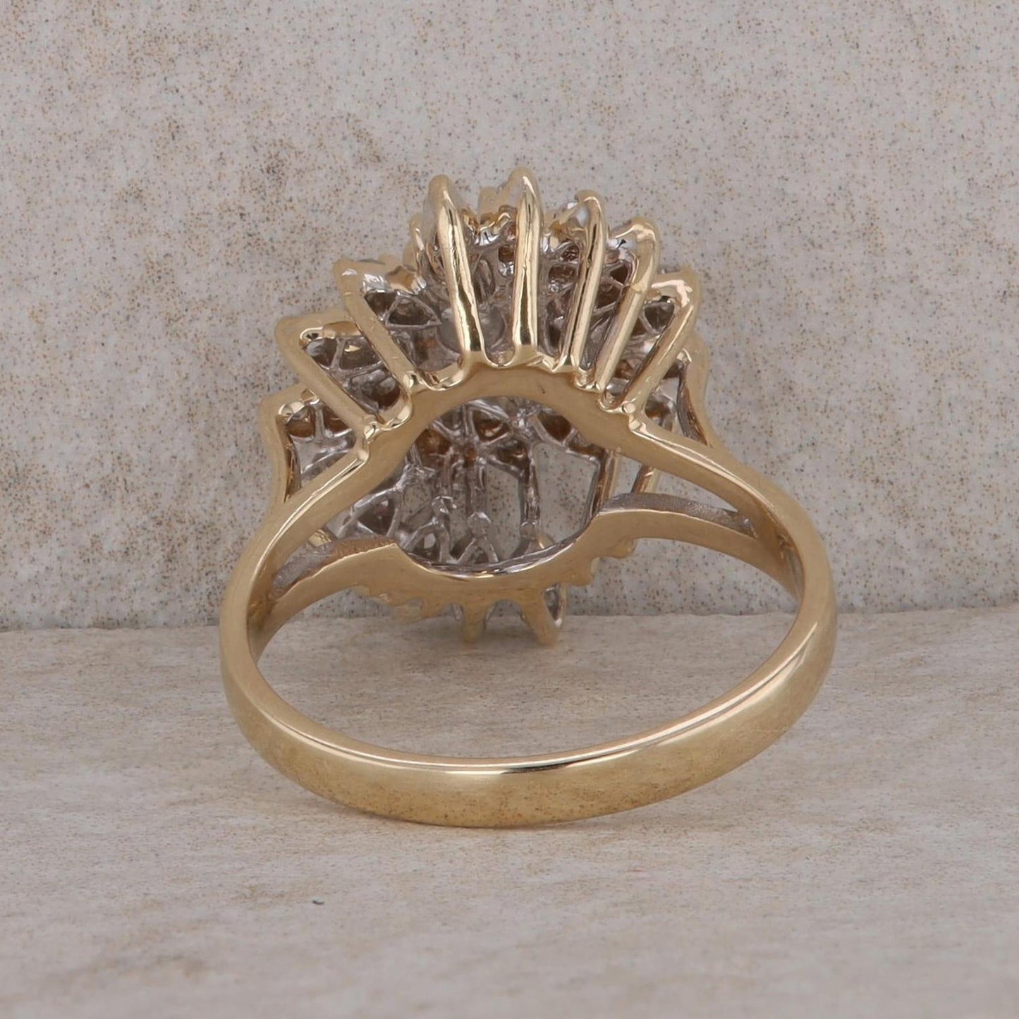 14k Yellow Gold Swirl Cluster Diamond Ring