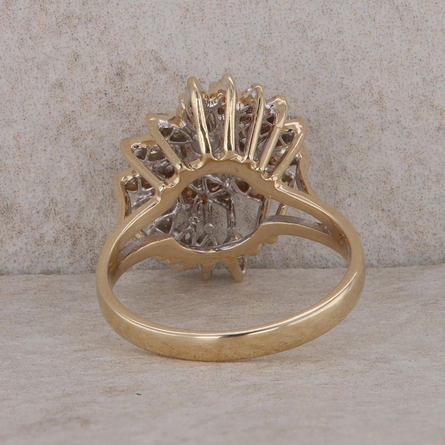 14k Yellow Gold Swirl Cluster Diamond Ring