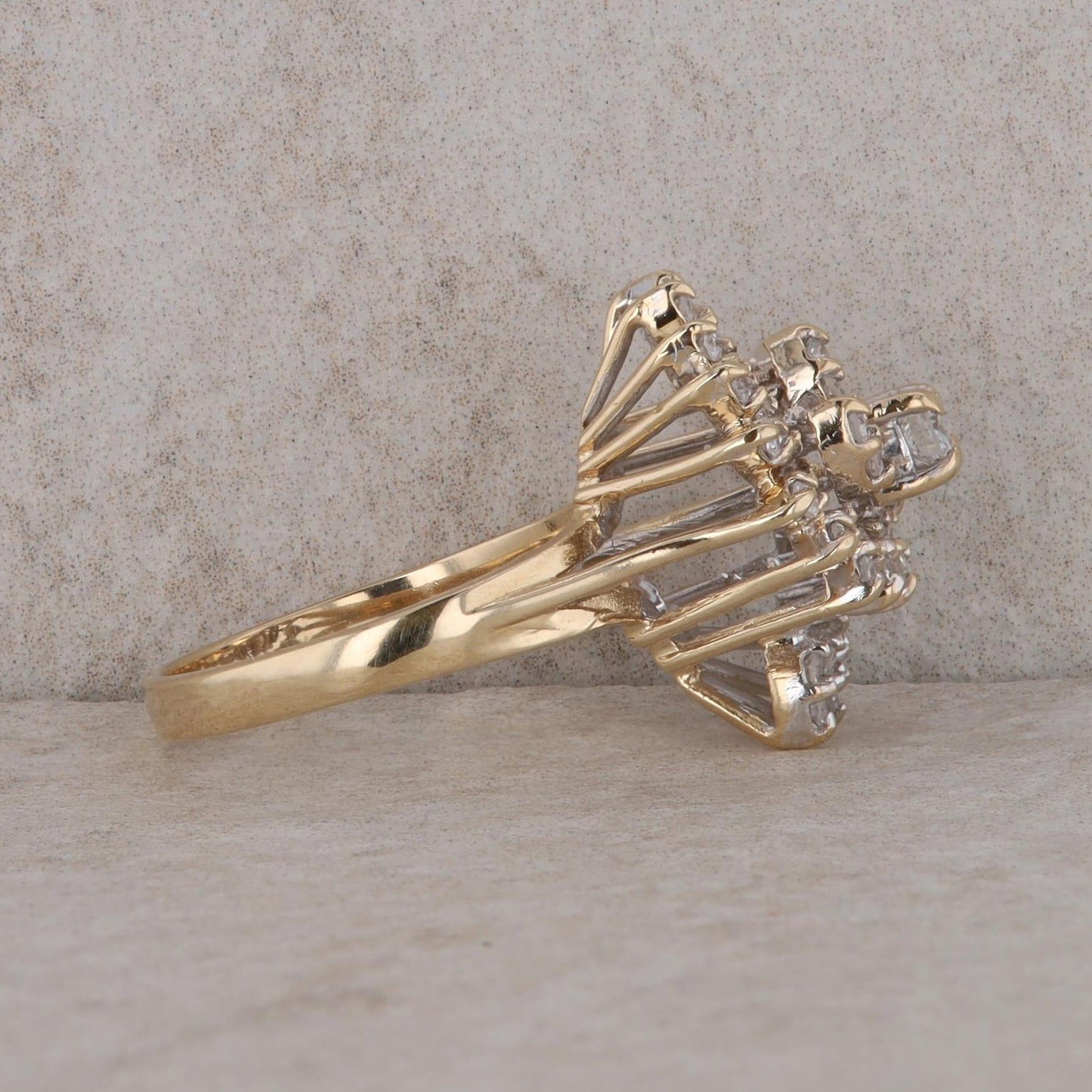 14k Yellow Gold Swirl Cluster Diamond Ring