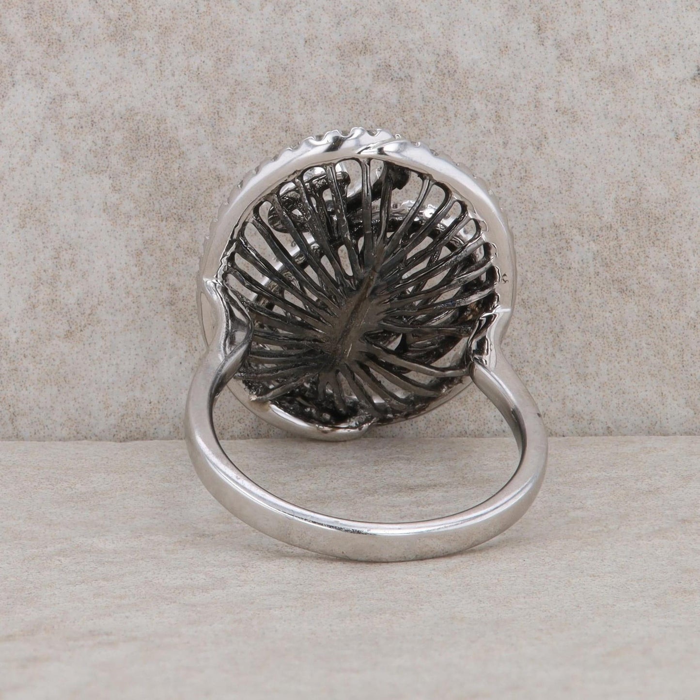 14k White Gold Black Rhodium and Diamond Swirl Ring