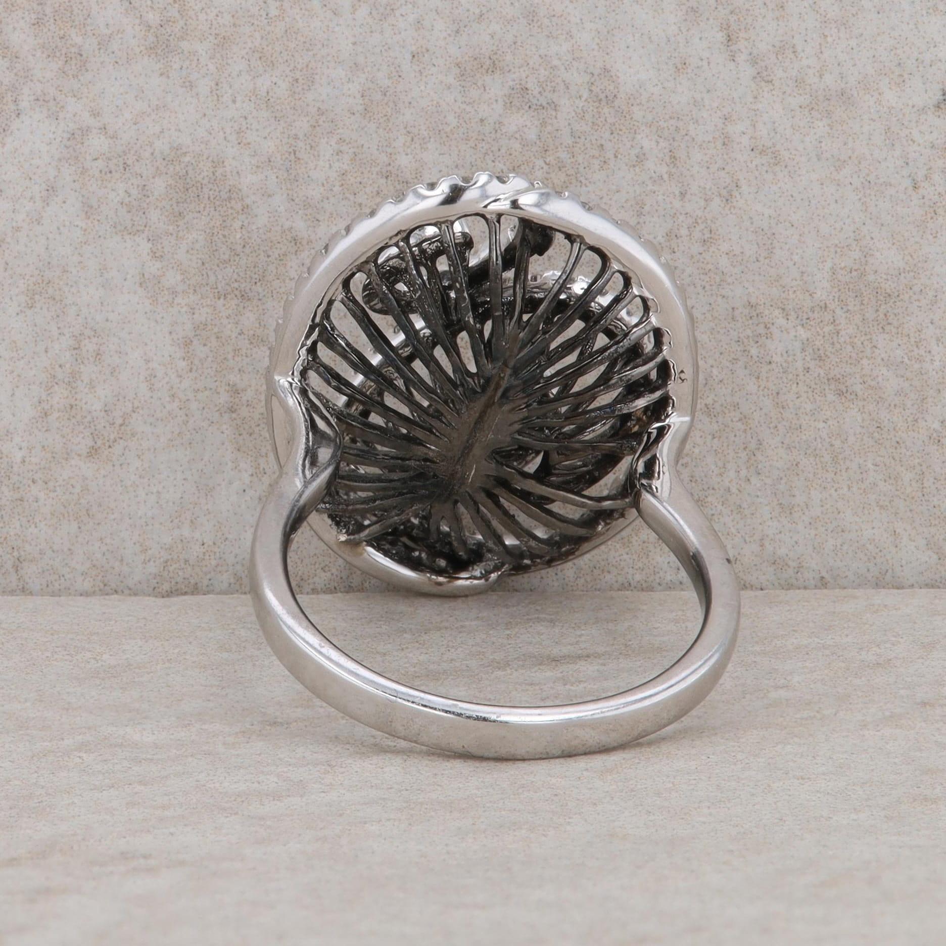 14k White Gold Black Rhodium and Diamond Swirl Ring