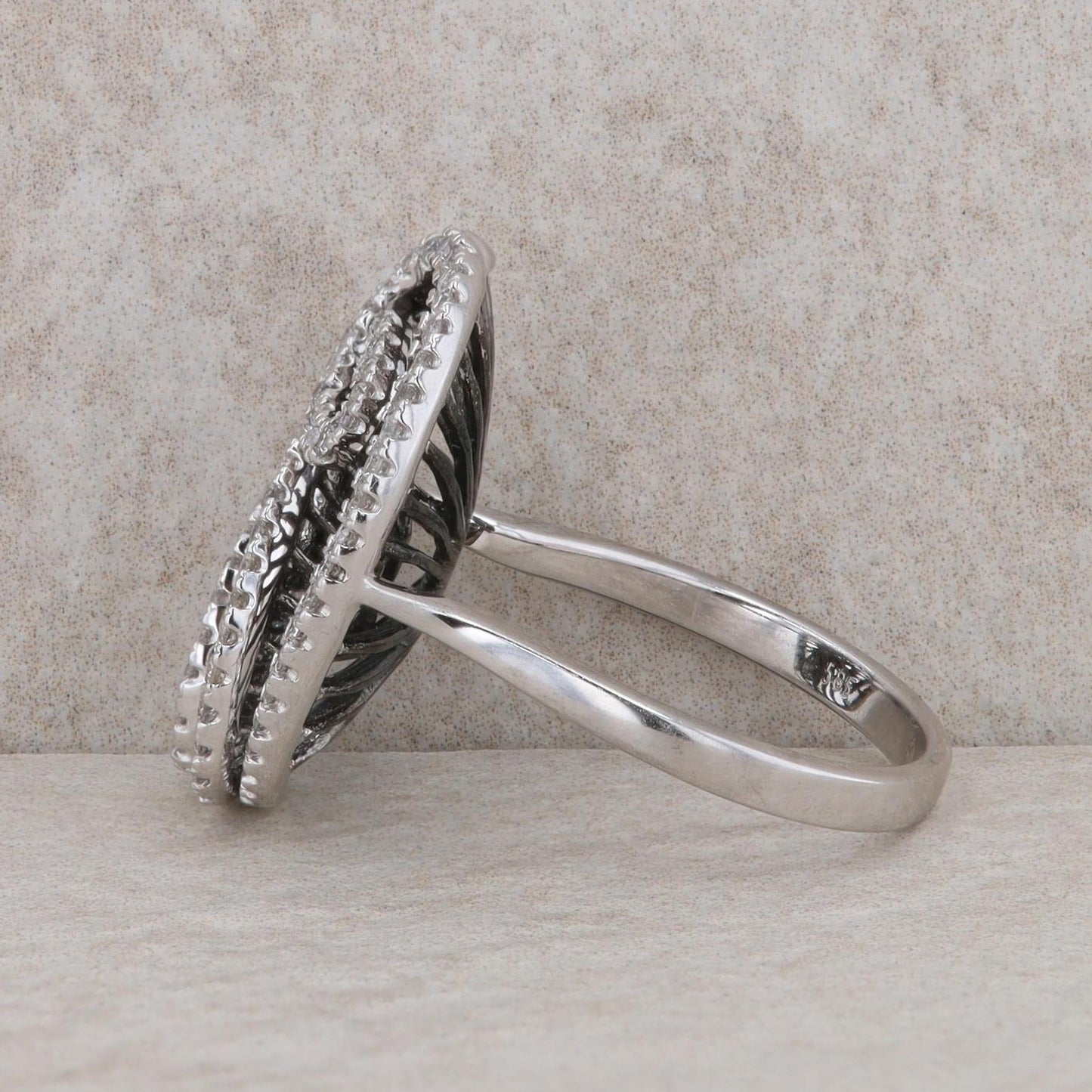 14k White Gold Black Rhodium and Diamond Swirl Ring