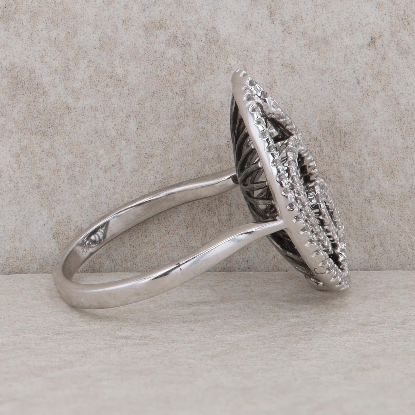 14k White Gold Black Rhodium and Diamond Swirl Ring