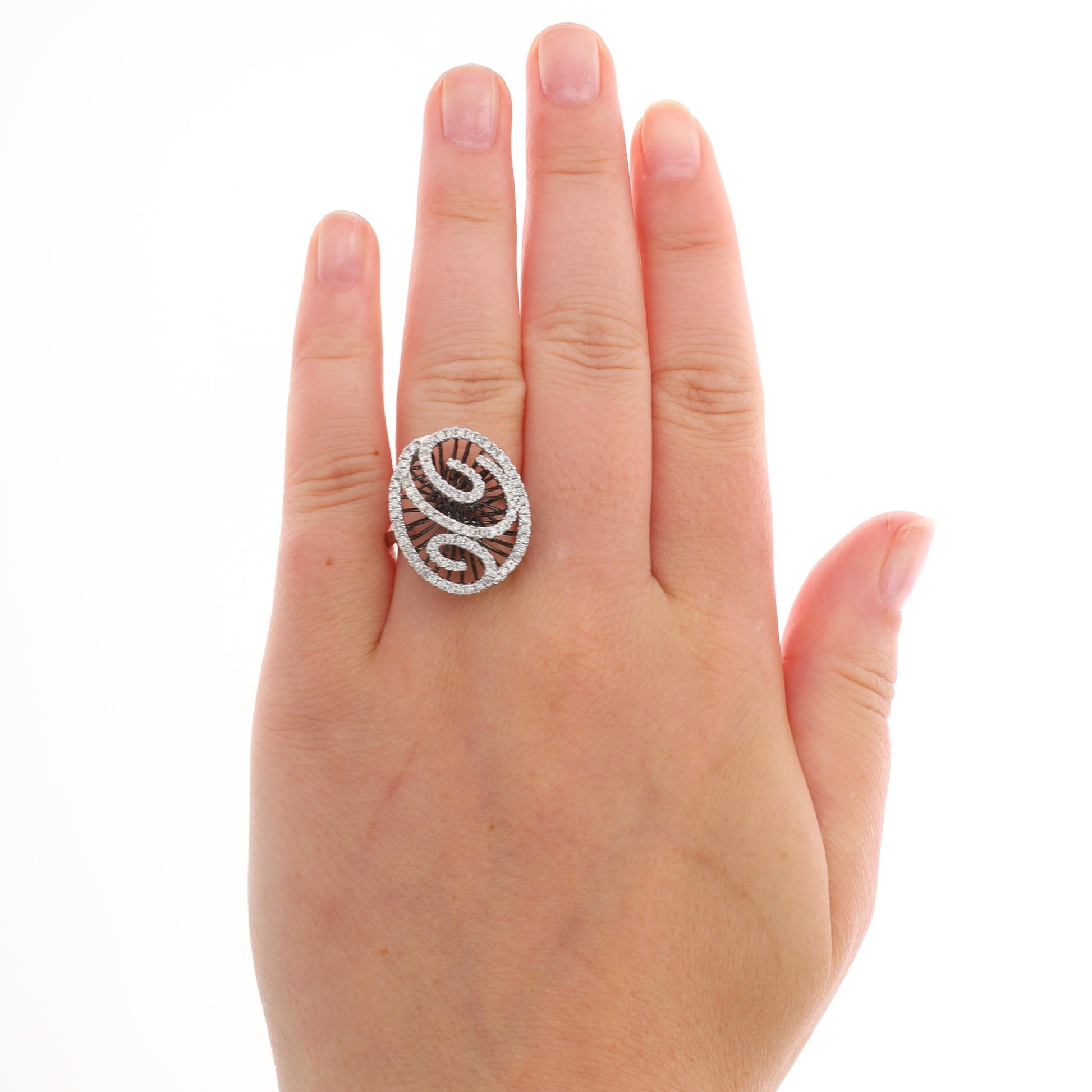 14k White Gold Black Rhodium and Diamond Swirl Ring