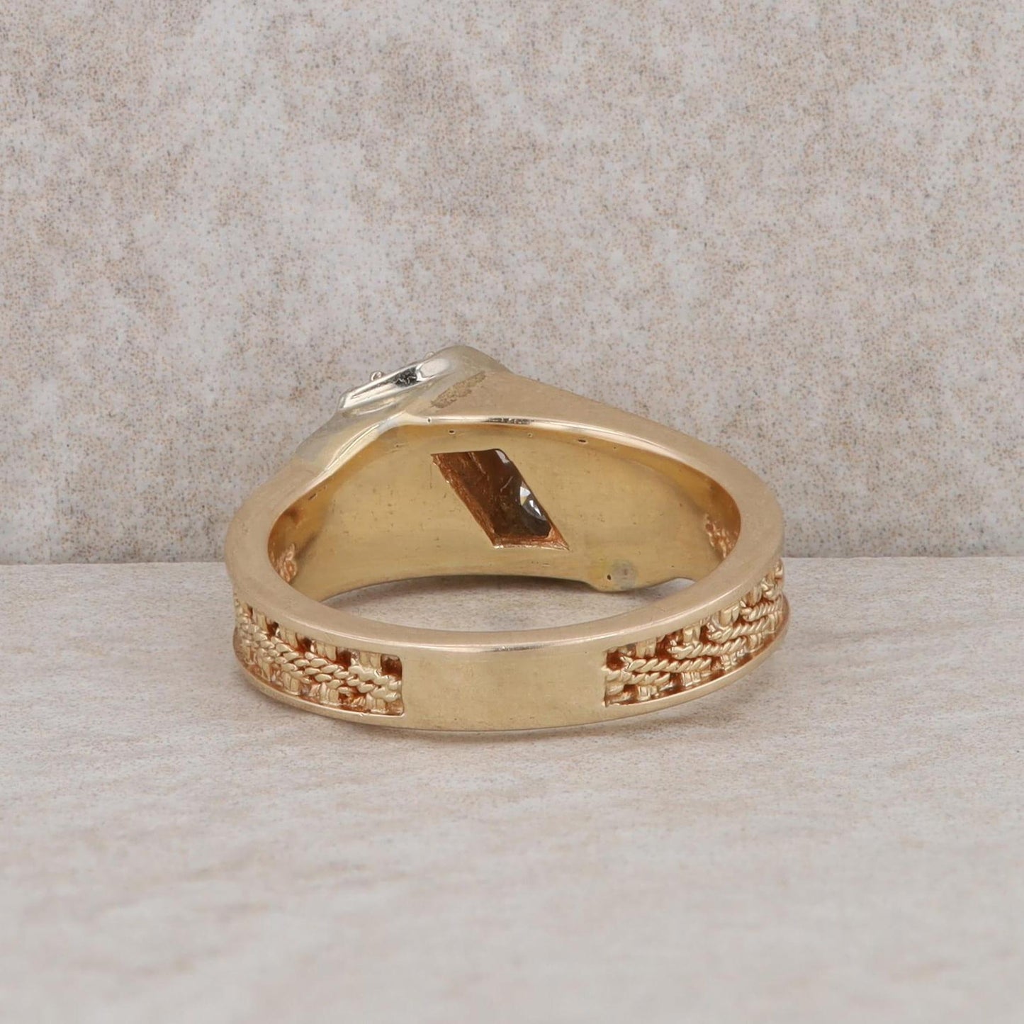 14k Yellow Gold Textured Twist and Diamond Ring