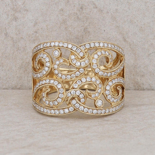 14k Yellow Gold Diamond Twist Cut Out Wide Band