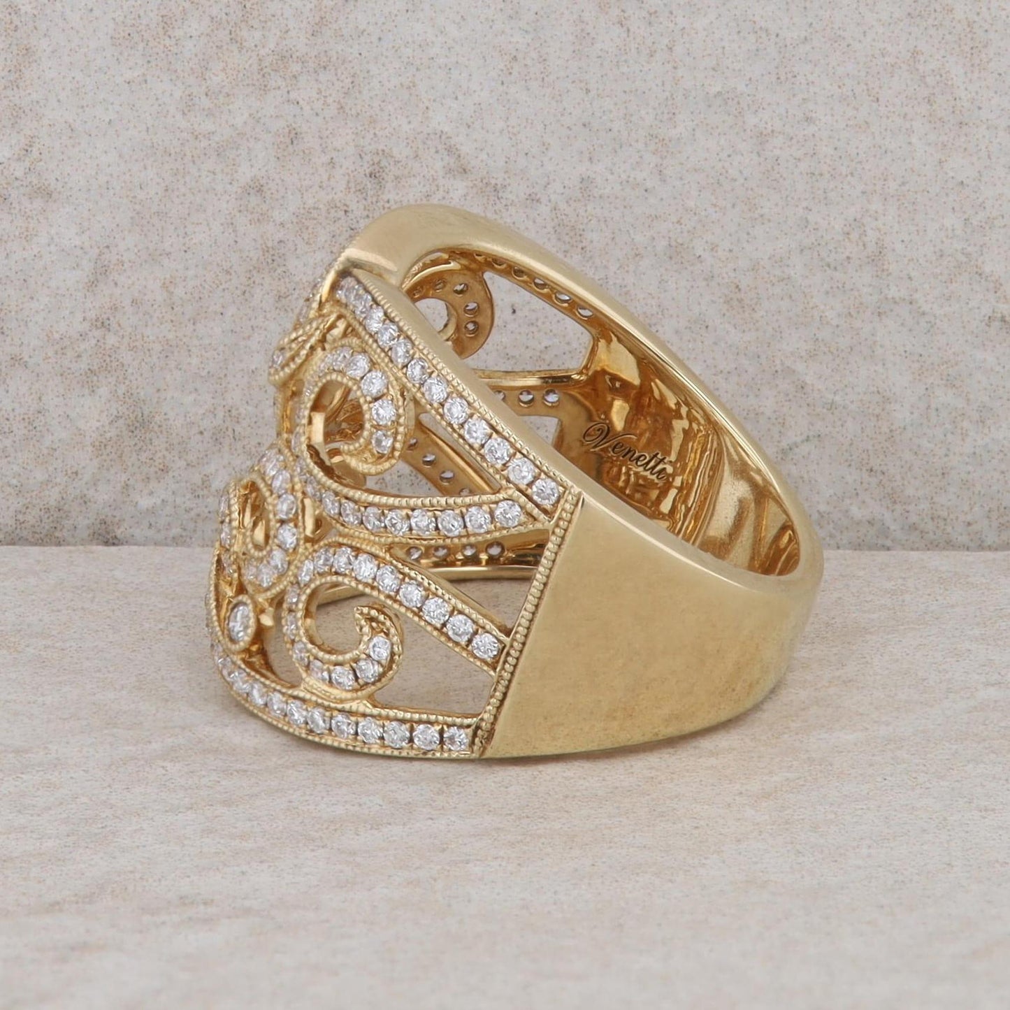 14k Yellow Gold Diamond Twist Cut Out Wide Band