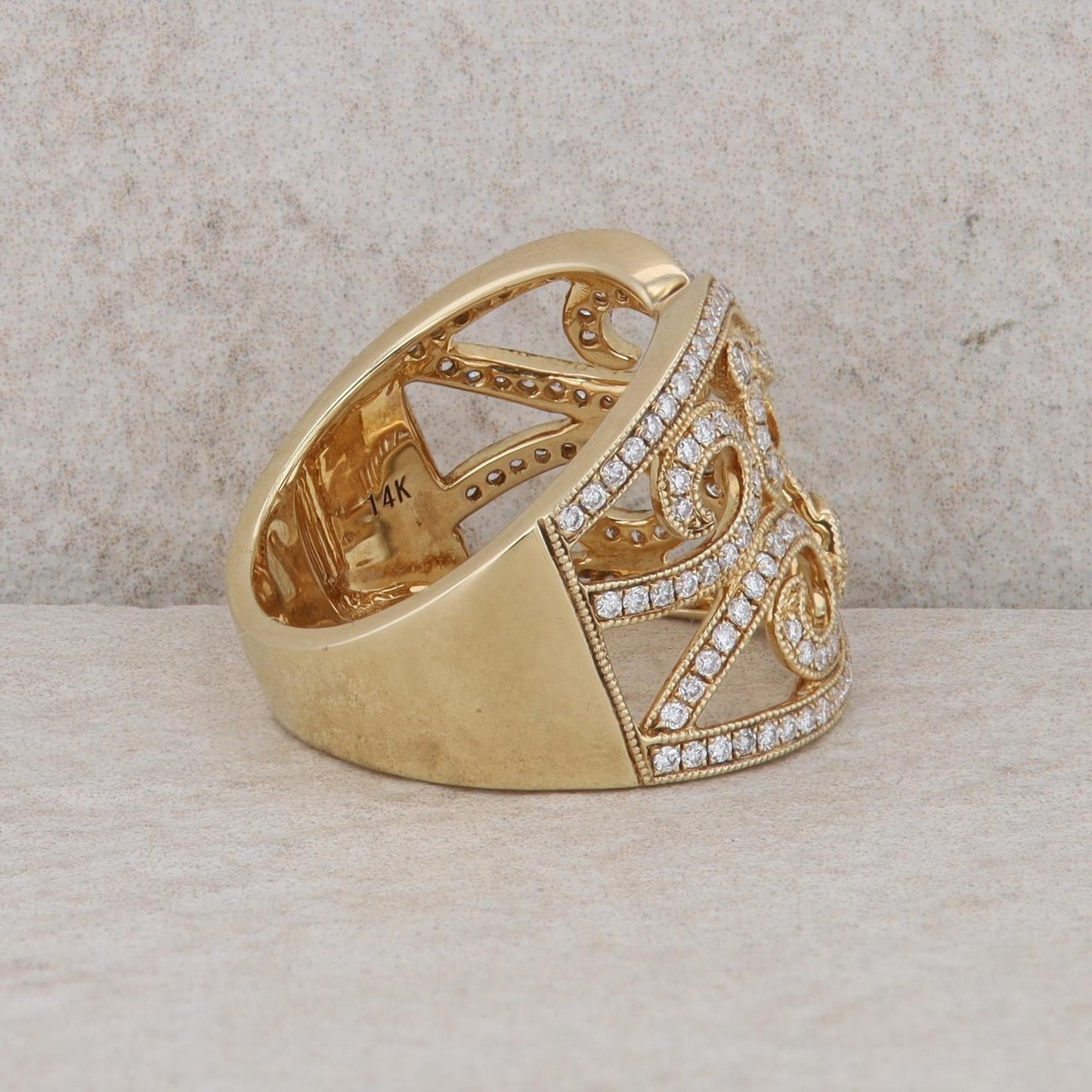 14k Yellow Gold Diamond Twist Cut Out Wide Band