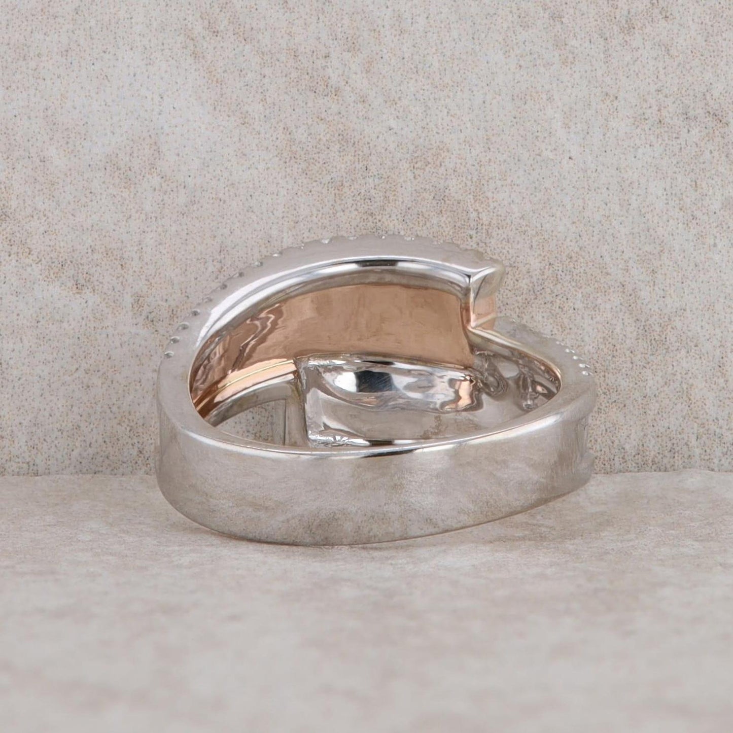 14k White and Rose Gold Hammered Diamond Bypass Ring