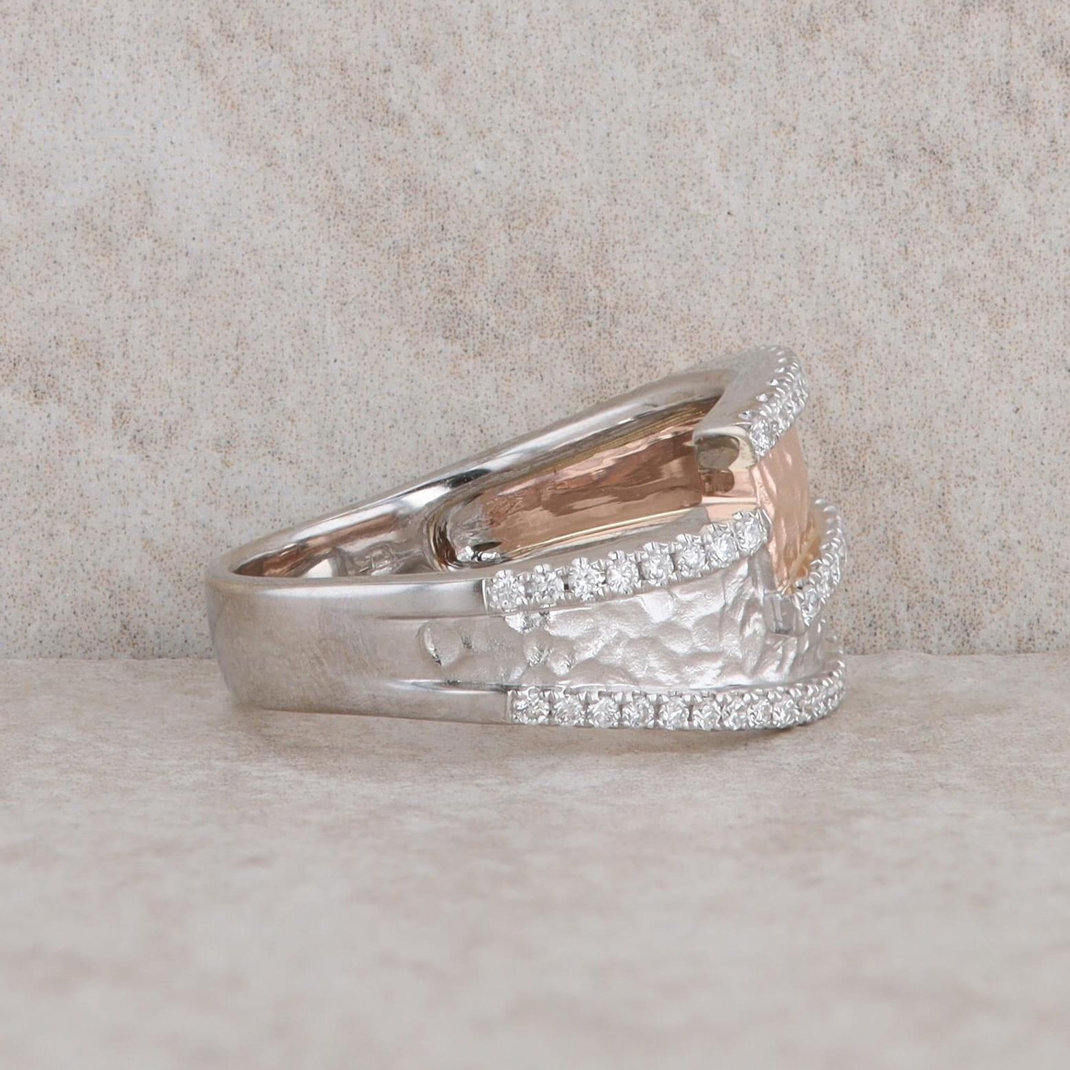 14k White and Rose Gold Hammered Diamond Bypass Ring