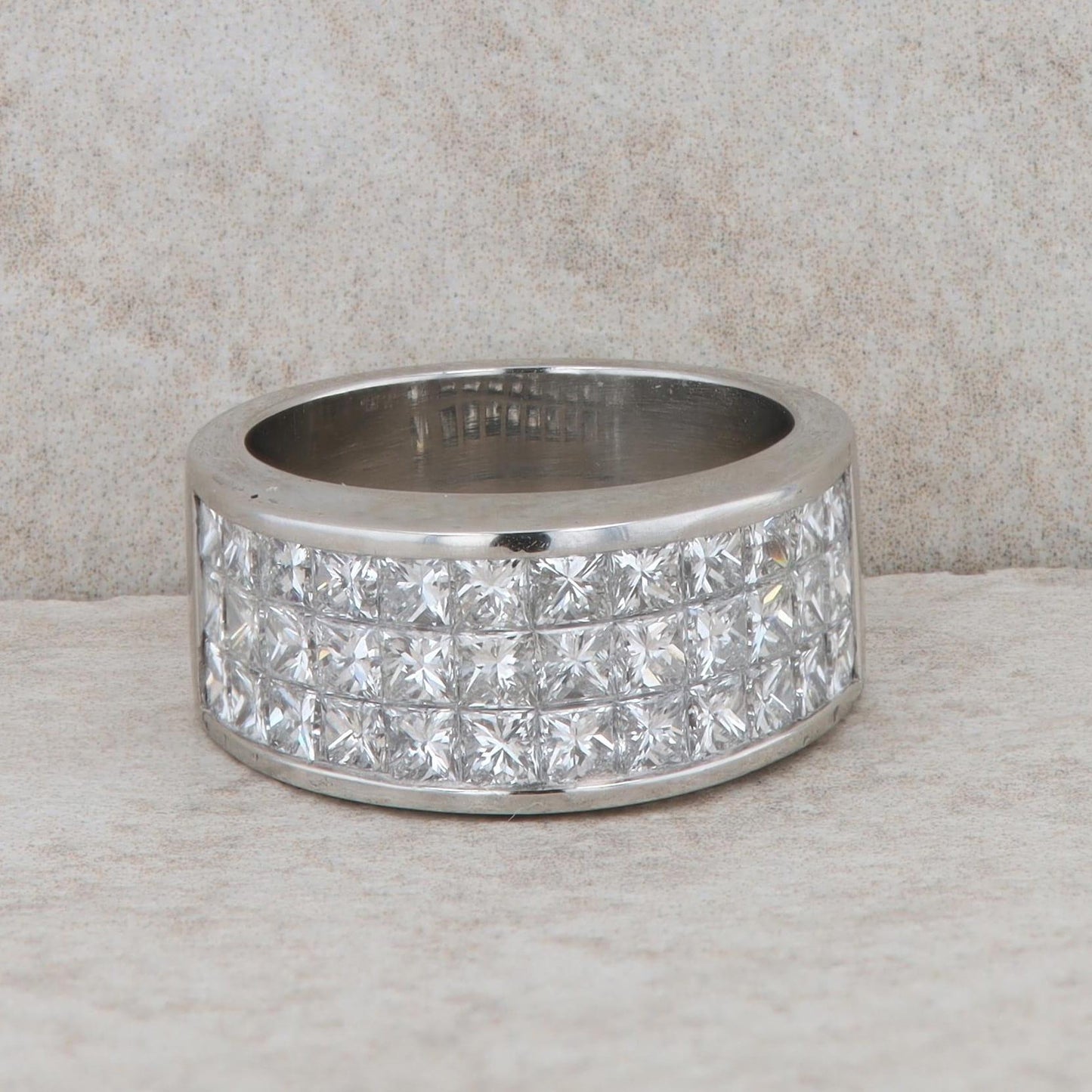 Platinum Three Row Invisible Set Diamond Band