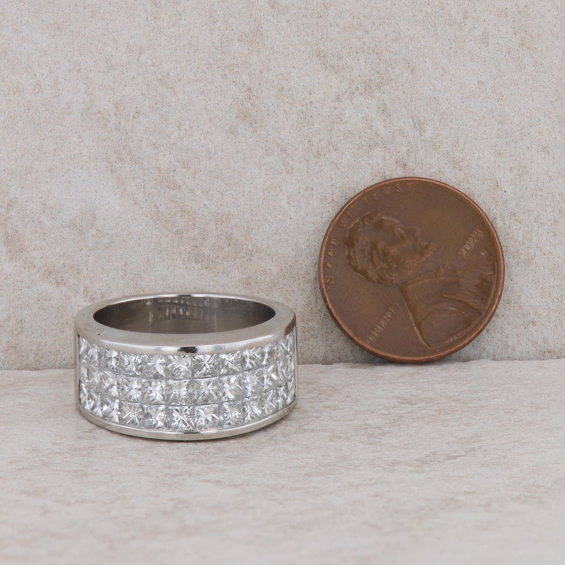 Platinum Three Row Invisible Set Diamond Band