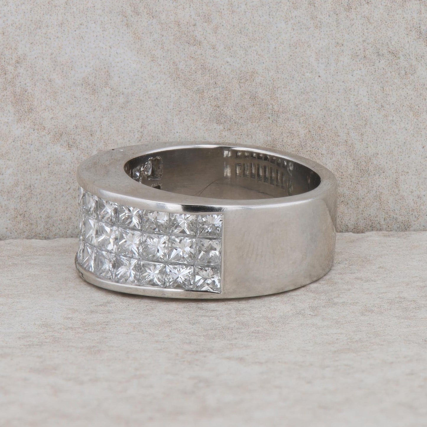 Platinum Three Row Invisible Set Diamond Band