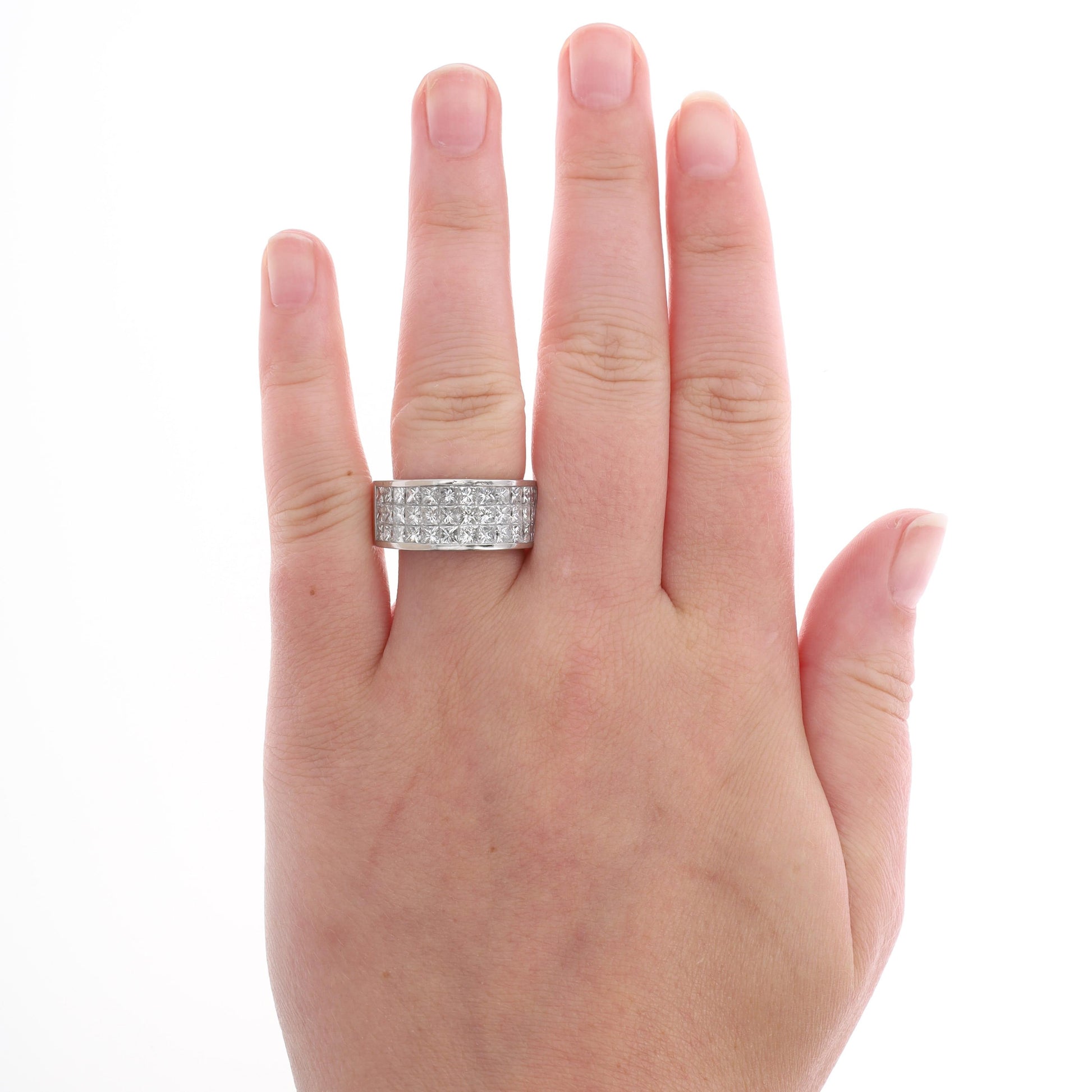 Platinum Three Row Invisible Set Diamond Band