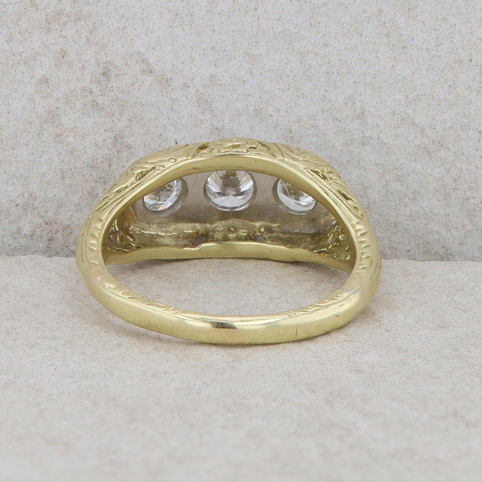 Platinum and 18k Yellow Gold Three Diamond Ring