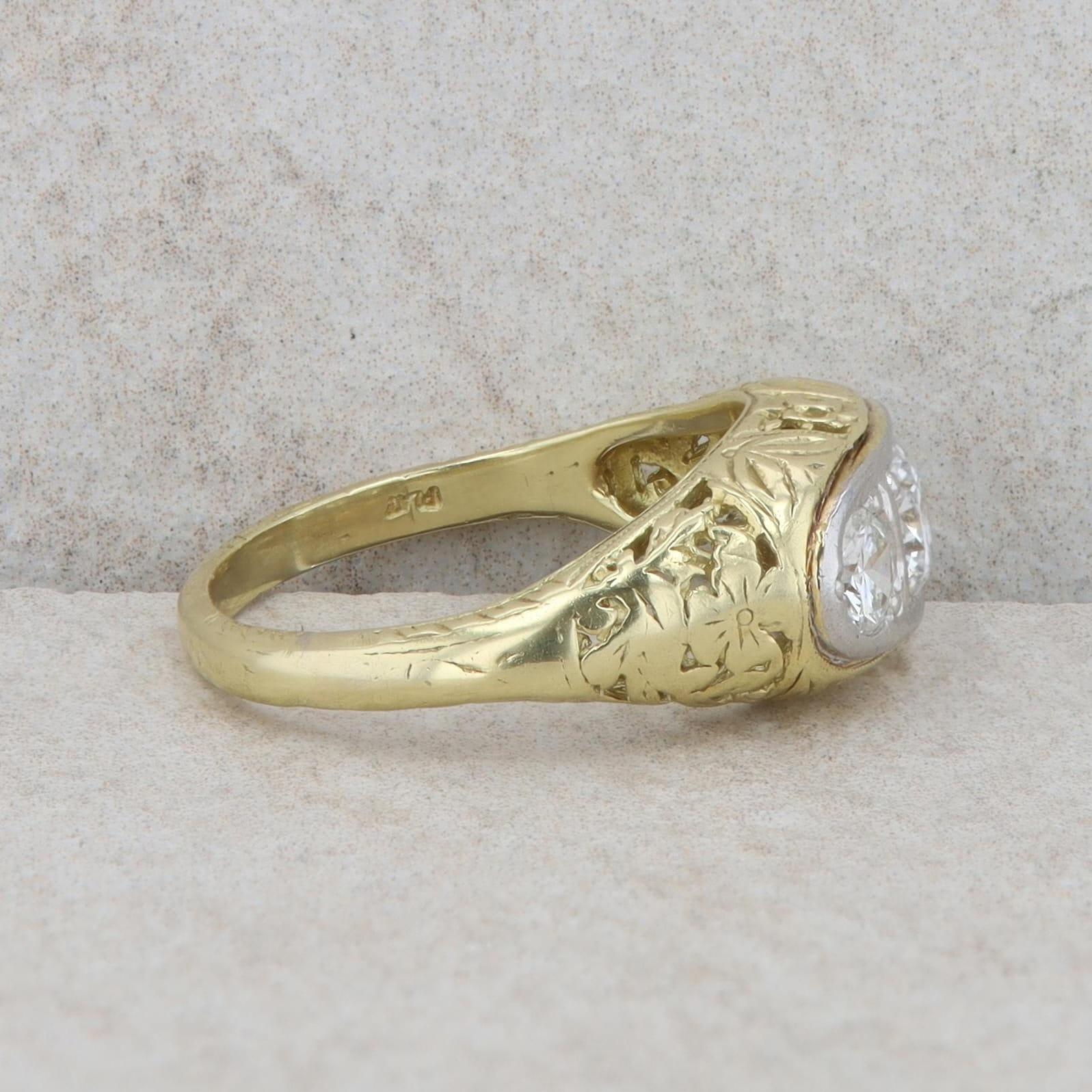 Platinum and 18k Yellow Gold Three Diamond Ring