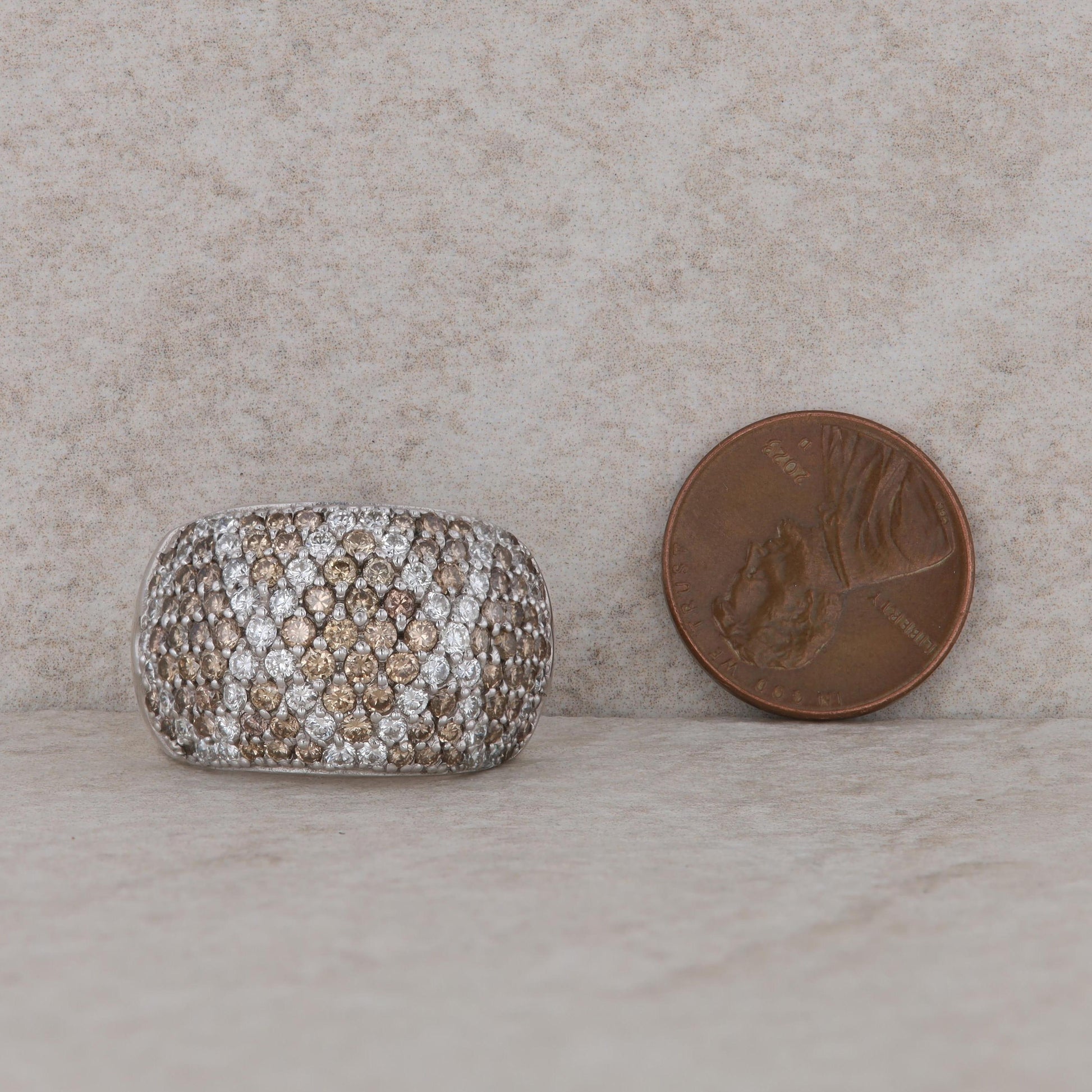 18k White Gold White and Brown Diamond Domed Ring