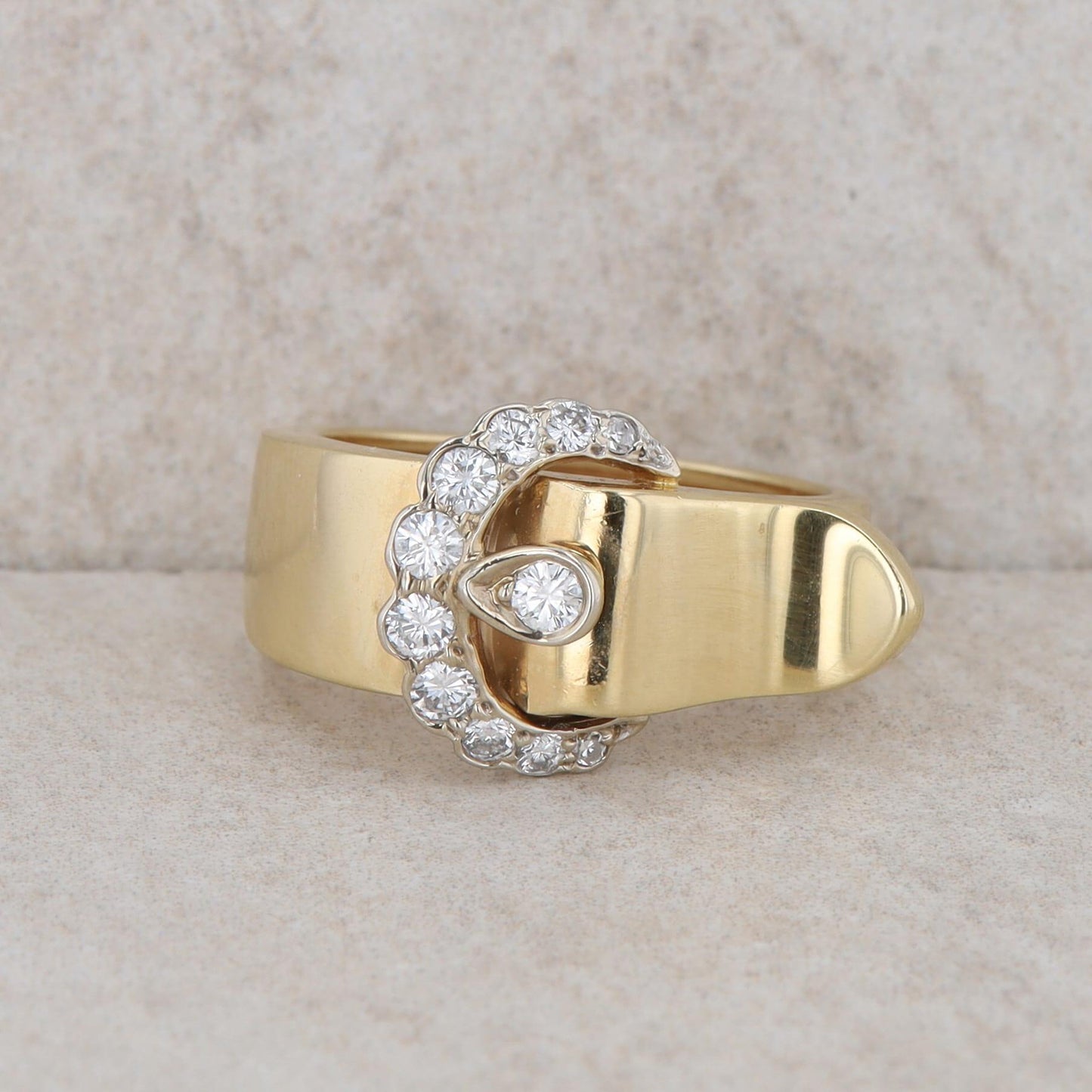 14k Yellow Gold Belt Buckle Diamond Style Ring