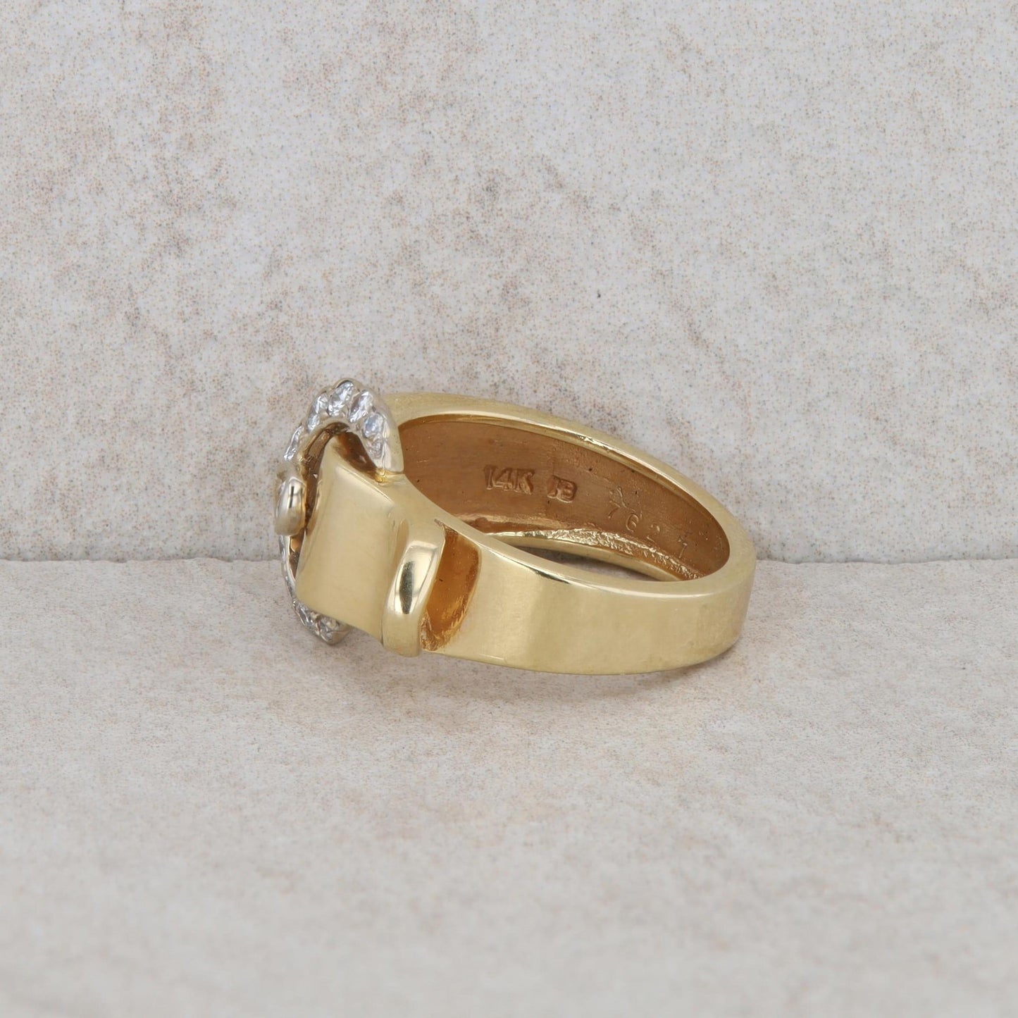 14k Yellow Gold Belt Buckle Diamond Style Ring