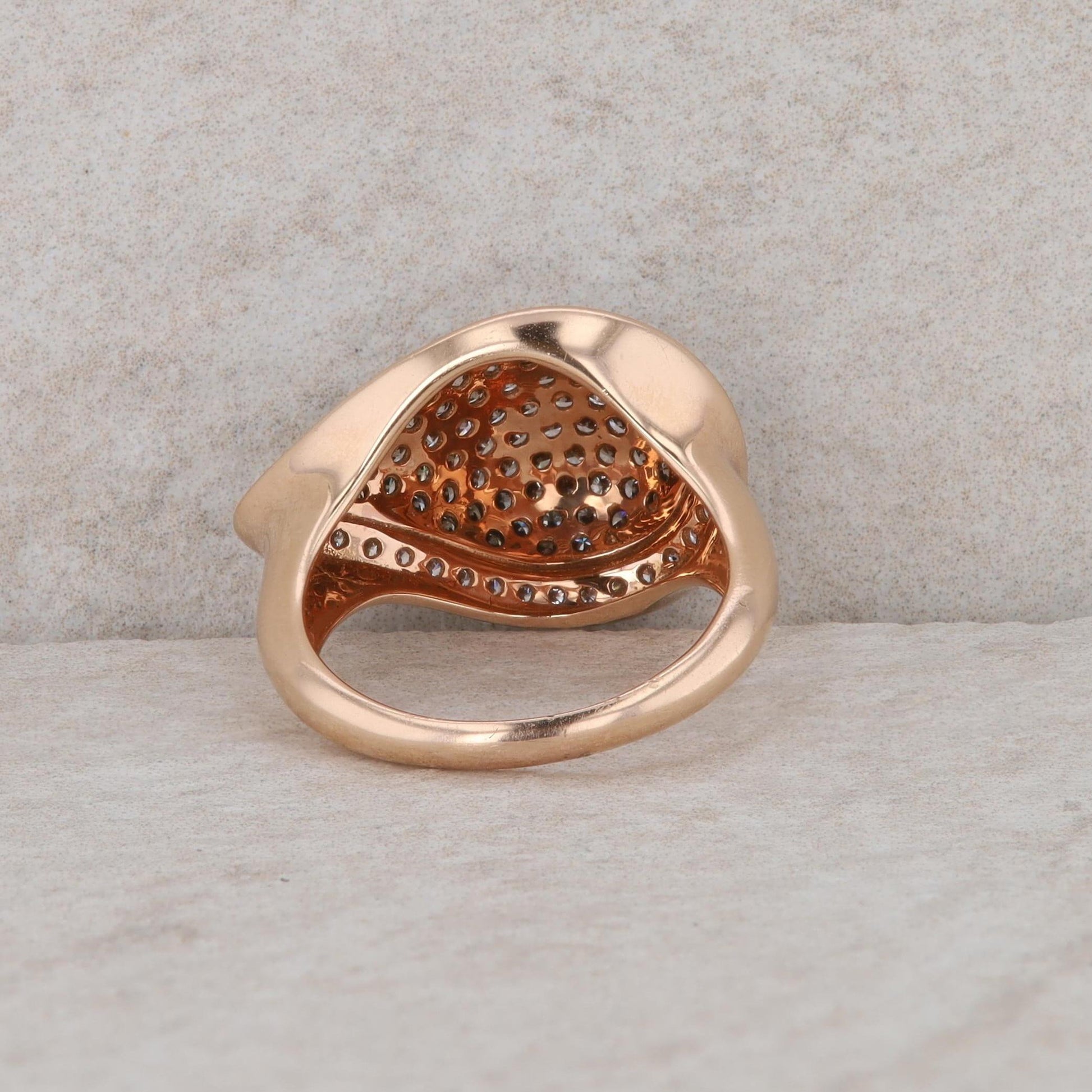 14k Rose Gold Top Light Brown and White Diamond Cluster Teardrop Ring