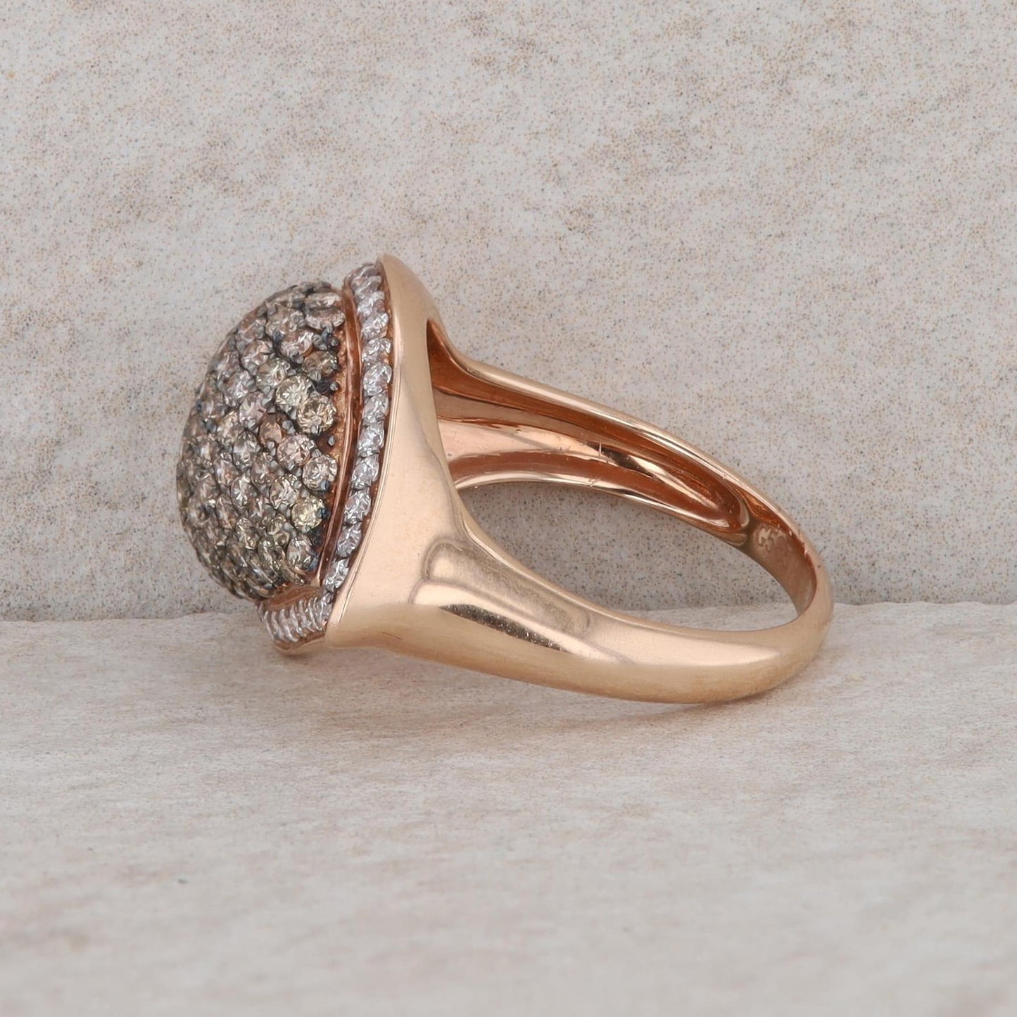 14k Rose Gold Top Light Brown and White Diamond Cluster Teardrop Ring