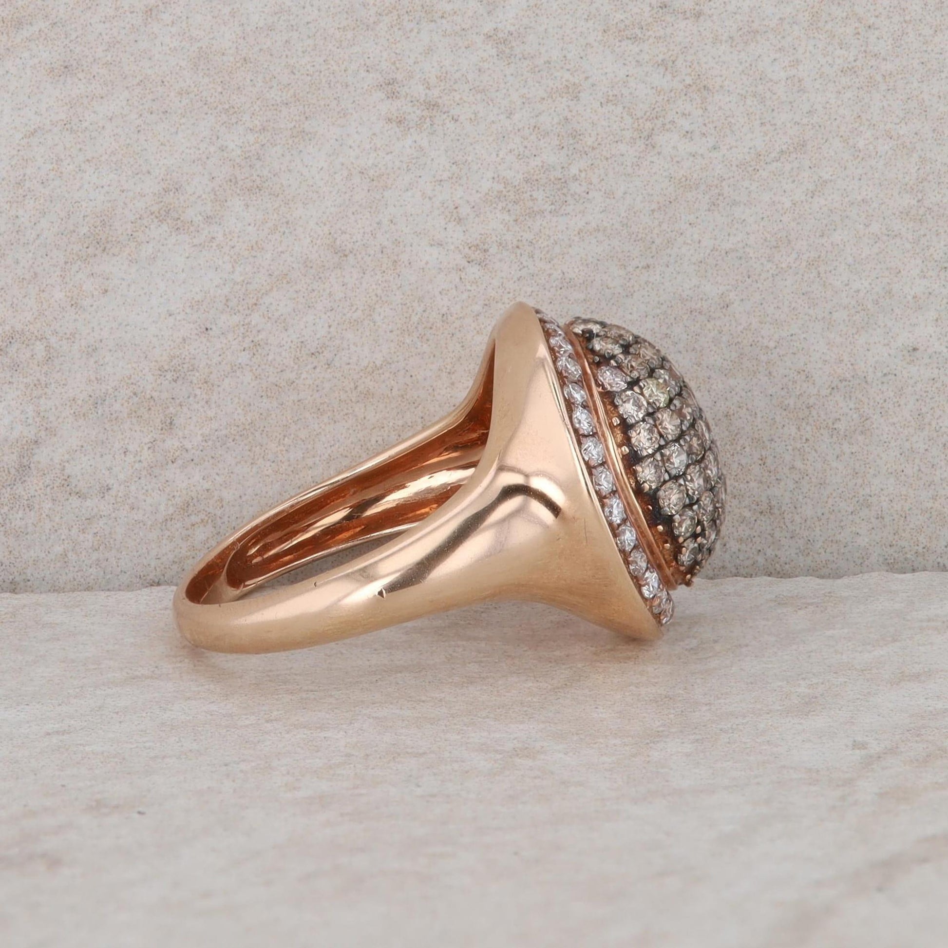 14k Rose Gold Top Light Brown and White Diamond Cluster Teardrop Ring