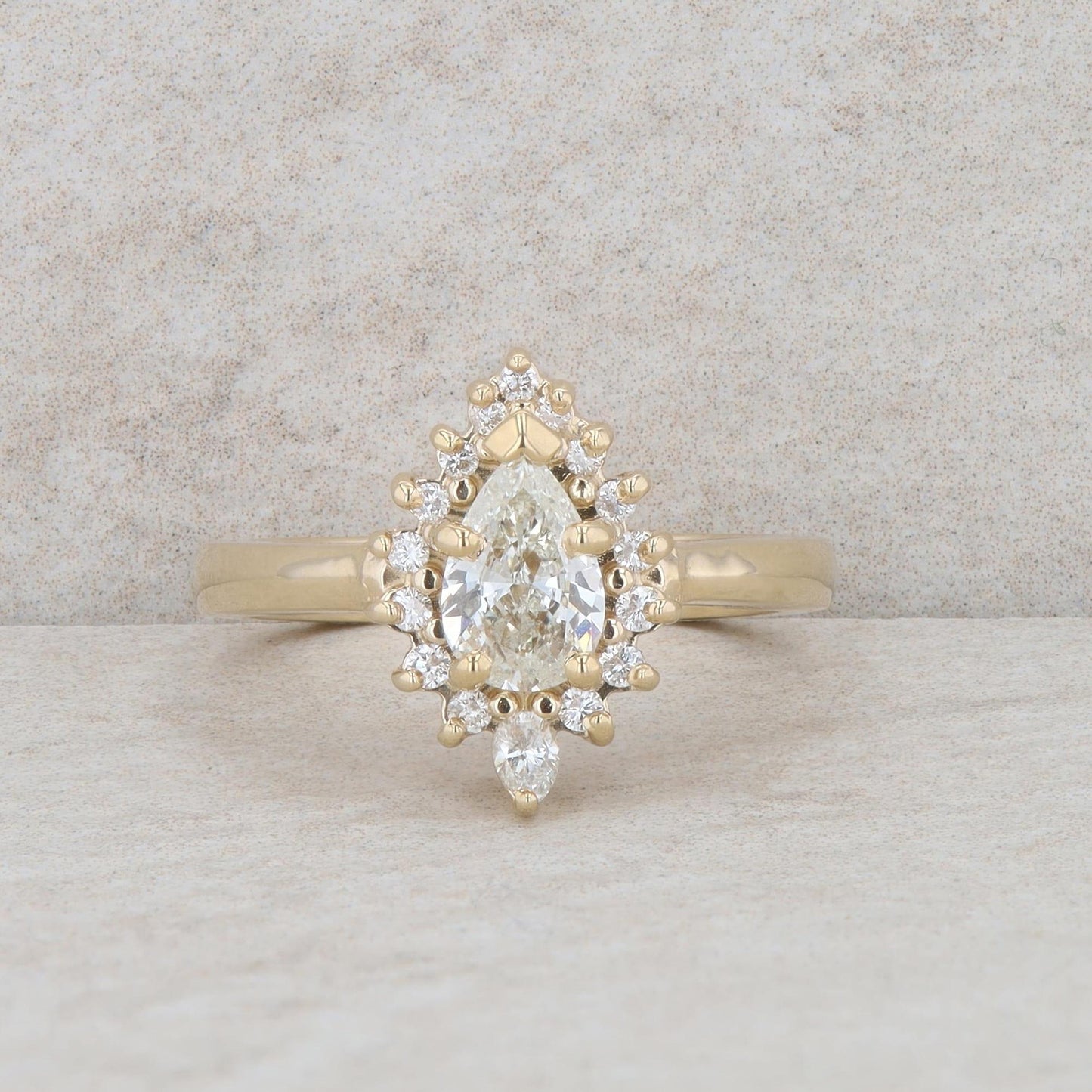 14k Yellow Gold Pear Shaped Halo Engagement Ring