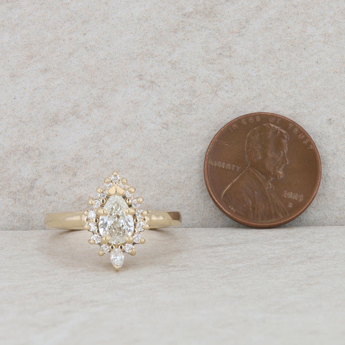 14k Yellow Gold Pear Shaped Halo Engagement Ring