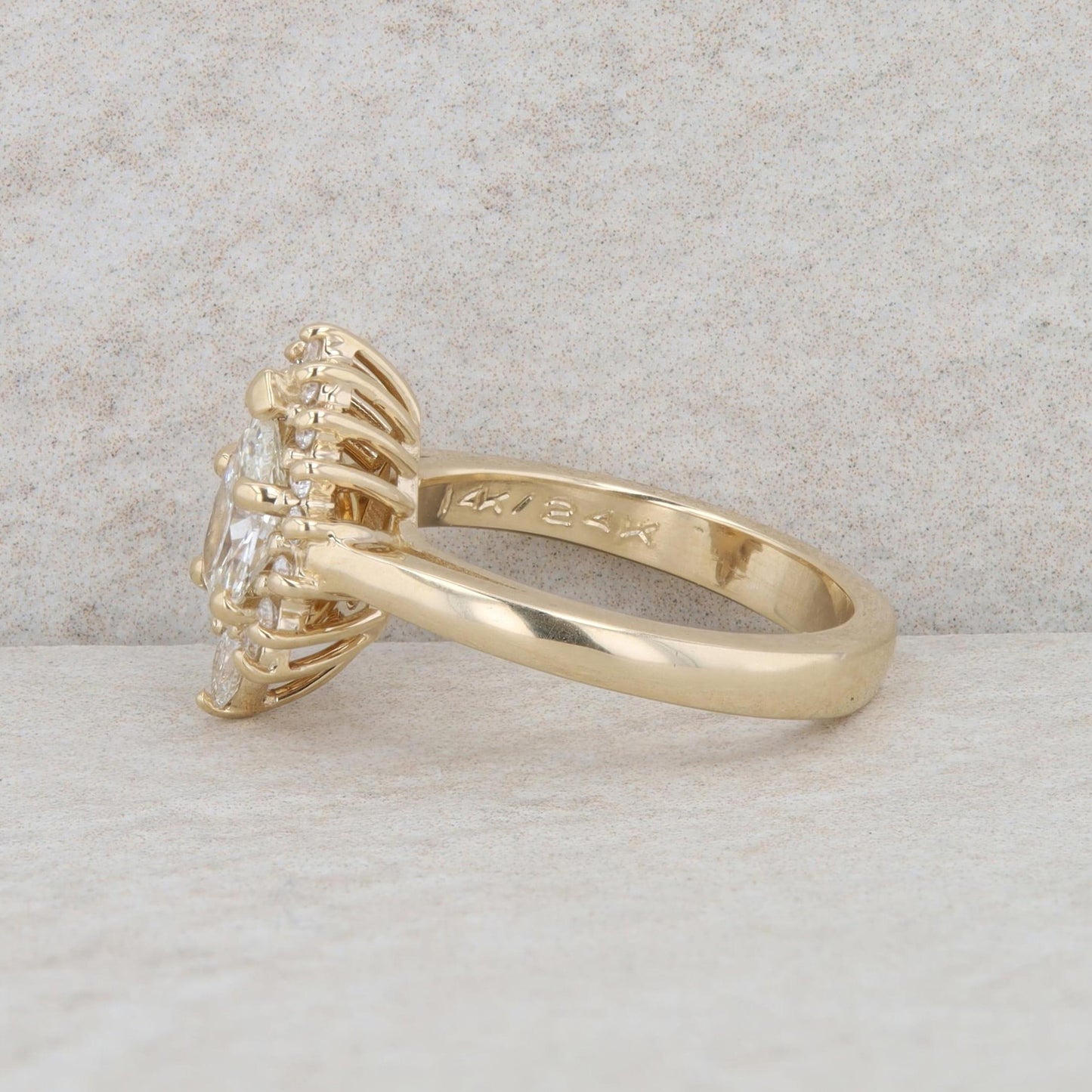 14k Yellow Gold Pear Shaped Halo Engagement Ring