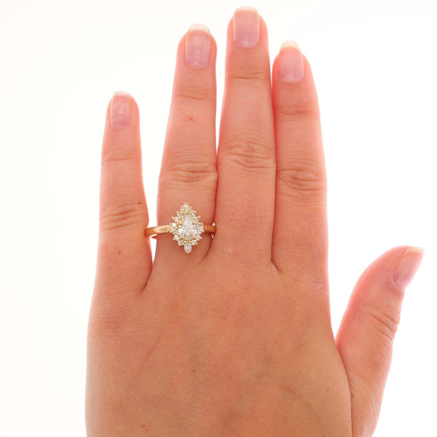 14k Yellow Gold Pear Shaped Halo Engagement Ring